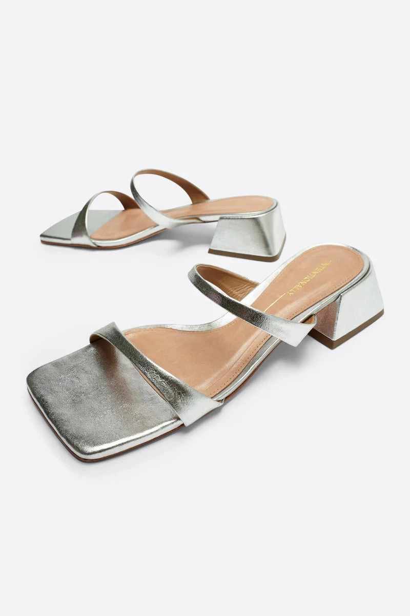 Intentionally Blank Near Metallic Heeled Sandal in Silver Smart Features