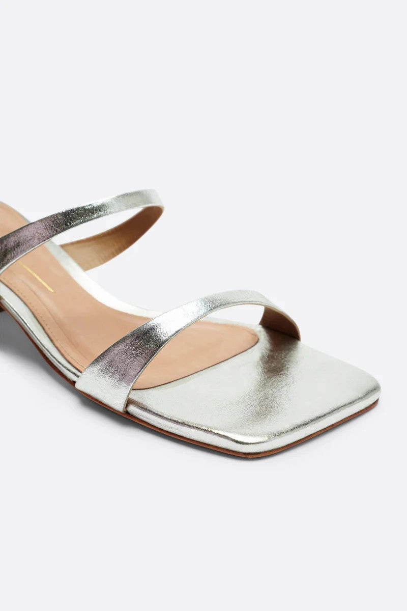 Trendy Intentionally Blank Near Metallic Heeled Sandal in Silver