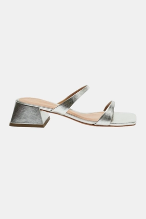 Relaxing Slip Intentionally Blank Near Metallic Heeled Sandal in Silver