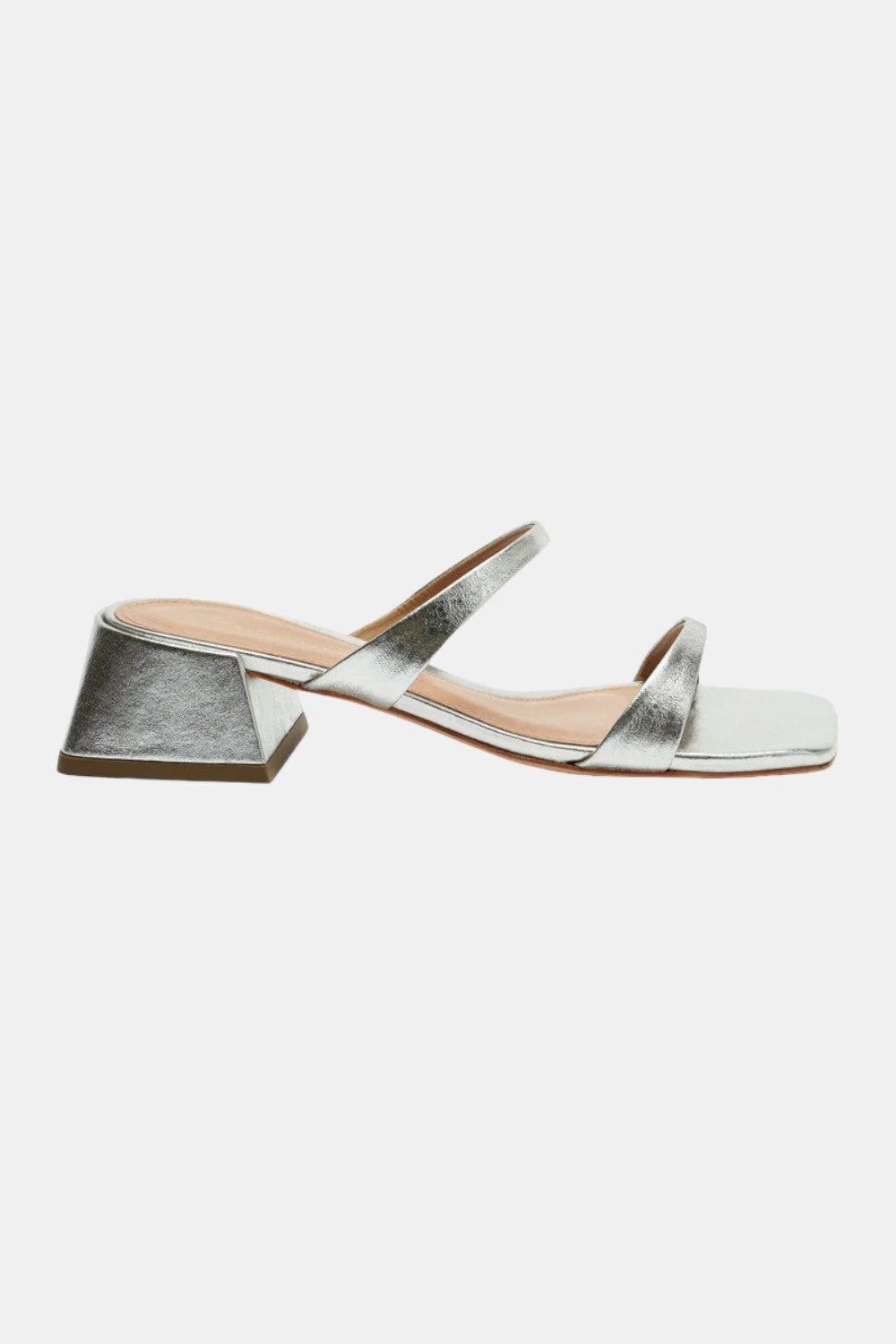 Relaxing Slip Intentionally Blank Near Metallic Heeled Sandal in Silver
