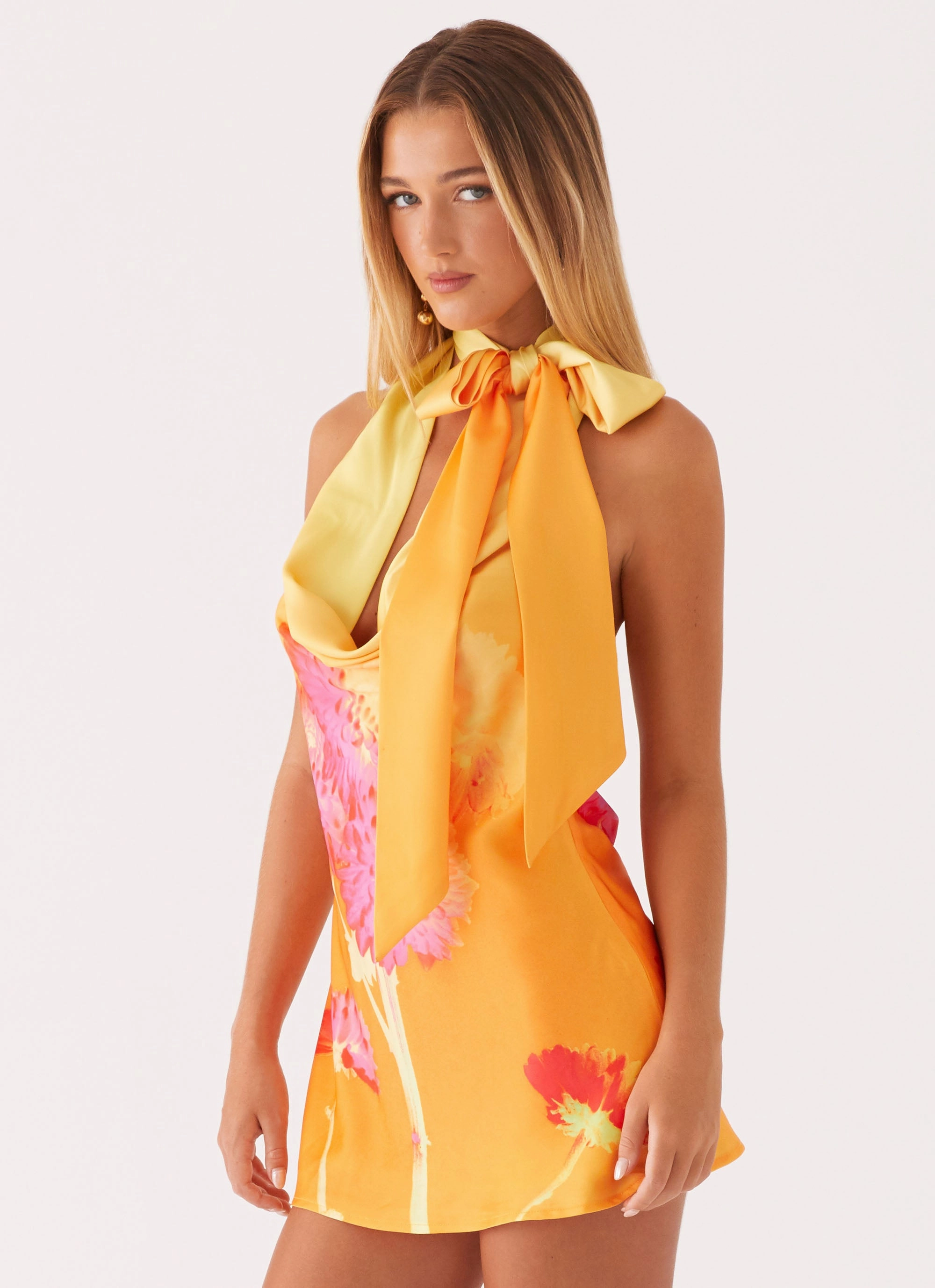Heidi Mini Dress - Orange Floral Power Soft Holiday-Party