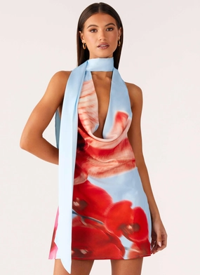 Skin Hug Heidi Mini Dress - Turquoise Bloom