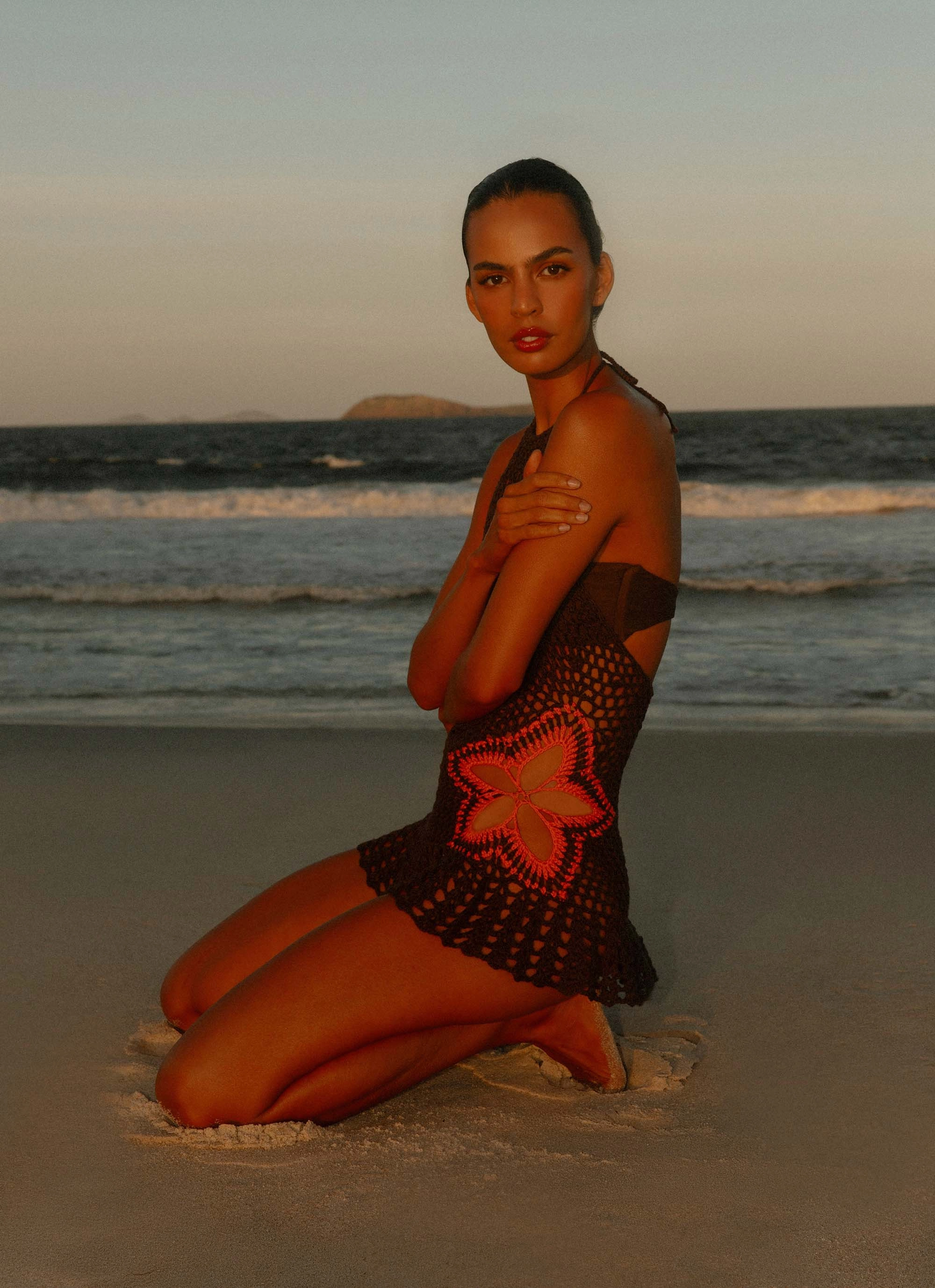 Henley Crochet Mini Dress - Chocolate Elegant formal outfit Scandi Clean