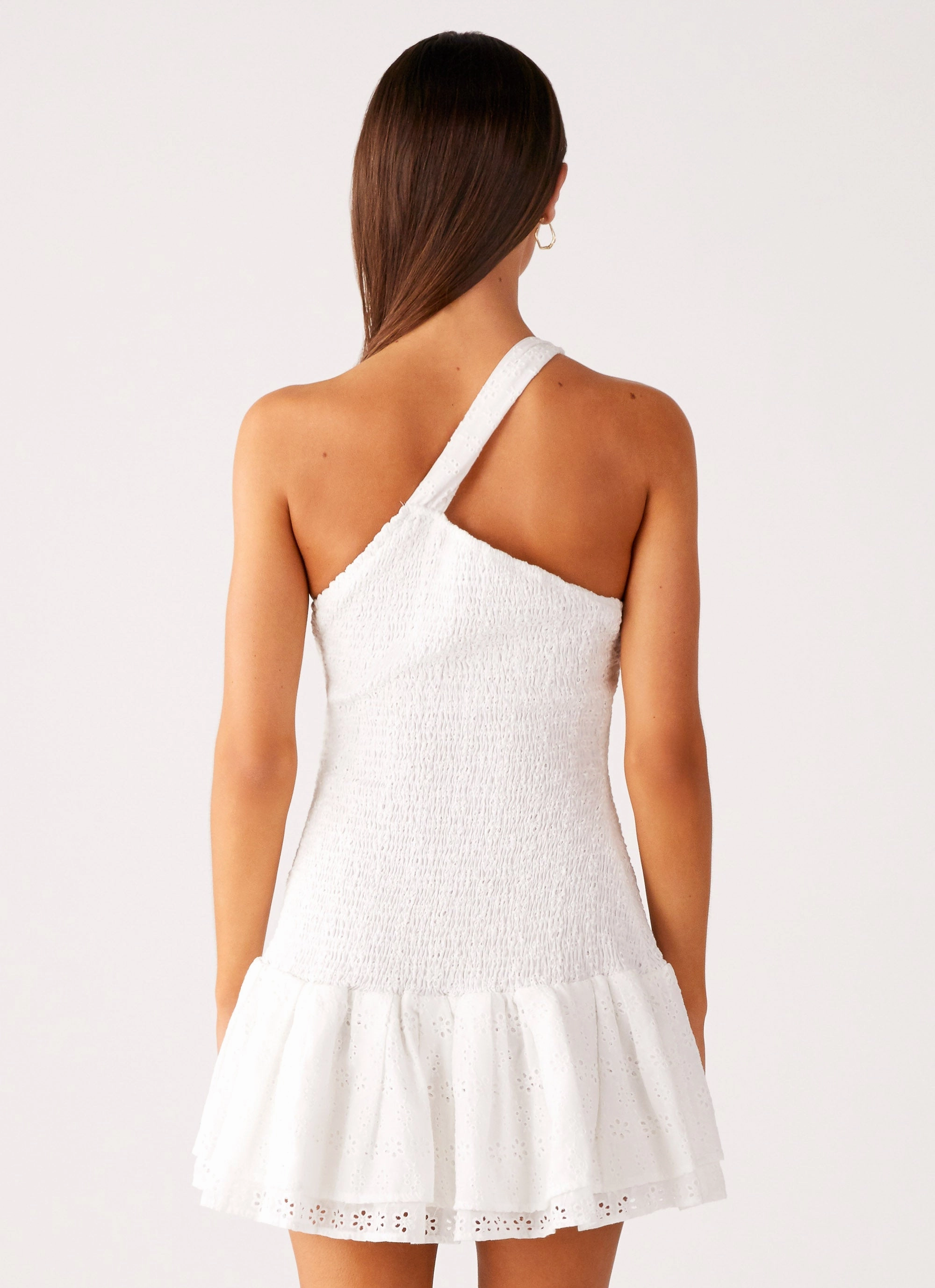 High-waisted evening piece Hestia Drop Waist Shirring Mini Dress - White