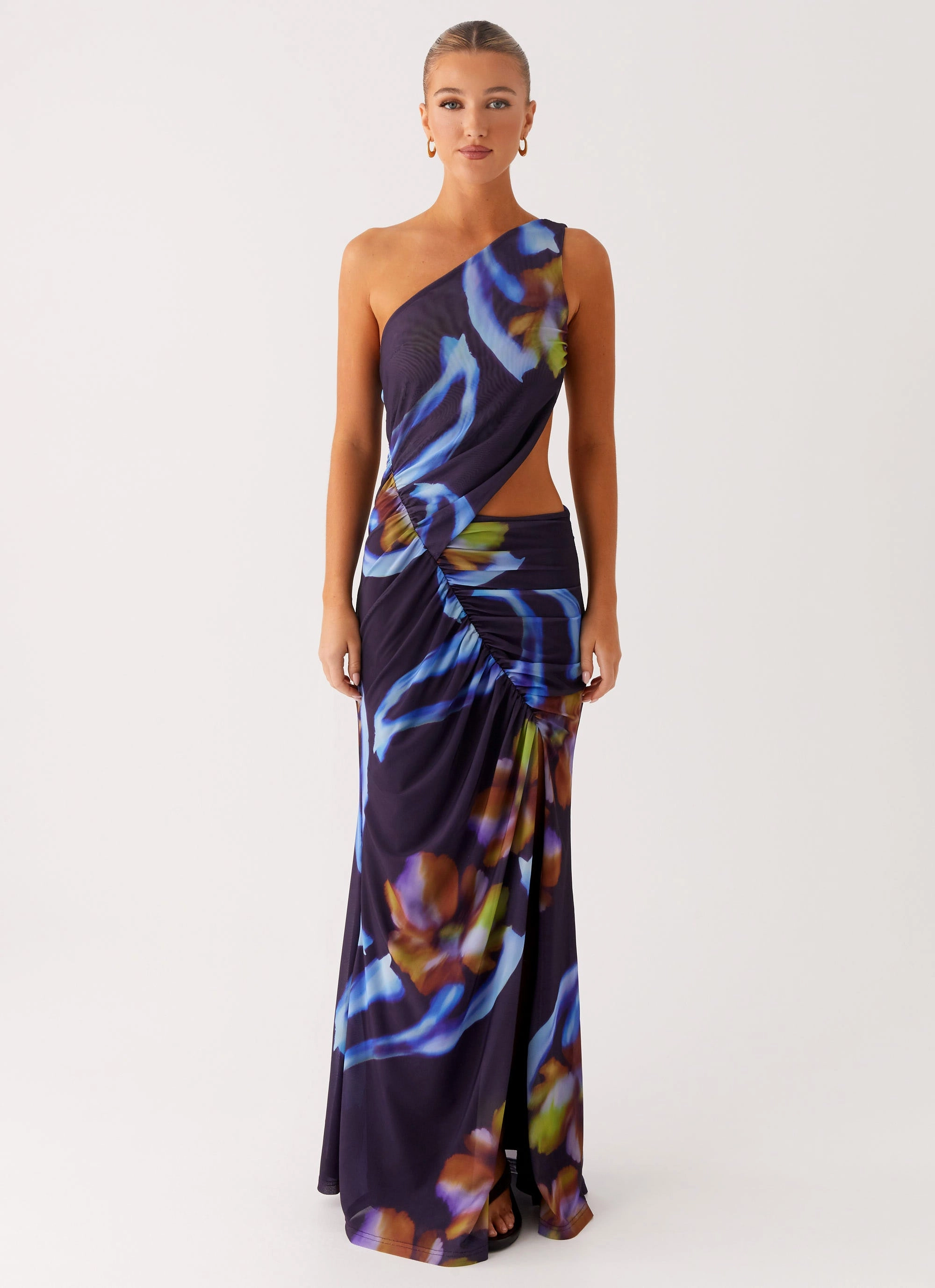 Zanzibar Maxi Dress - Dark Floral Stretchable Minimal Motion