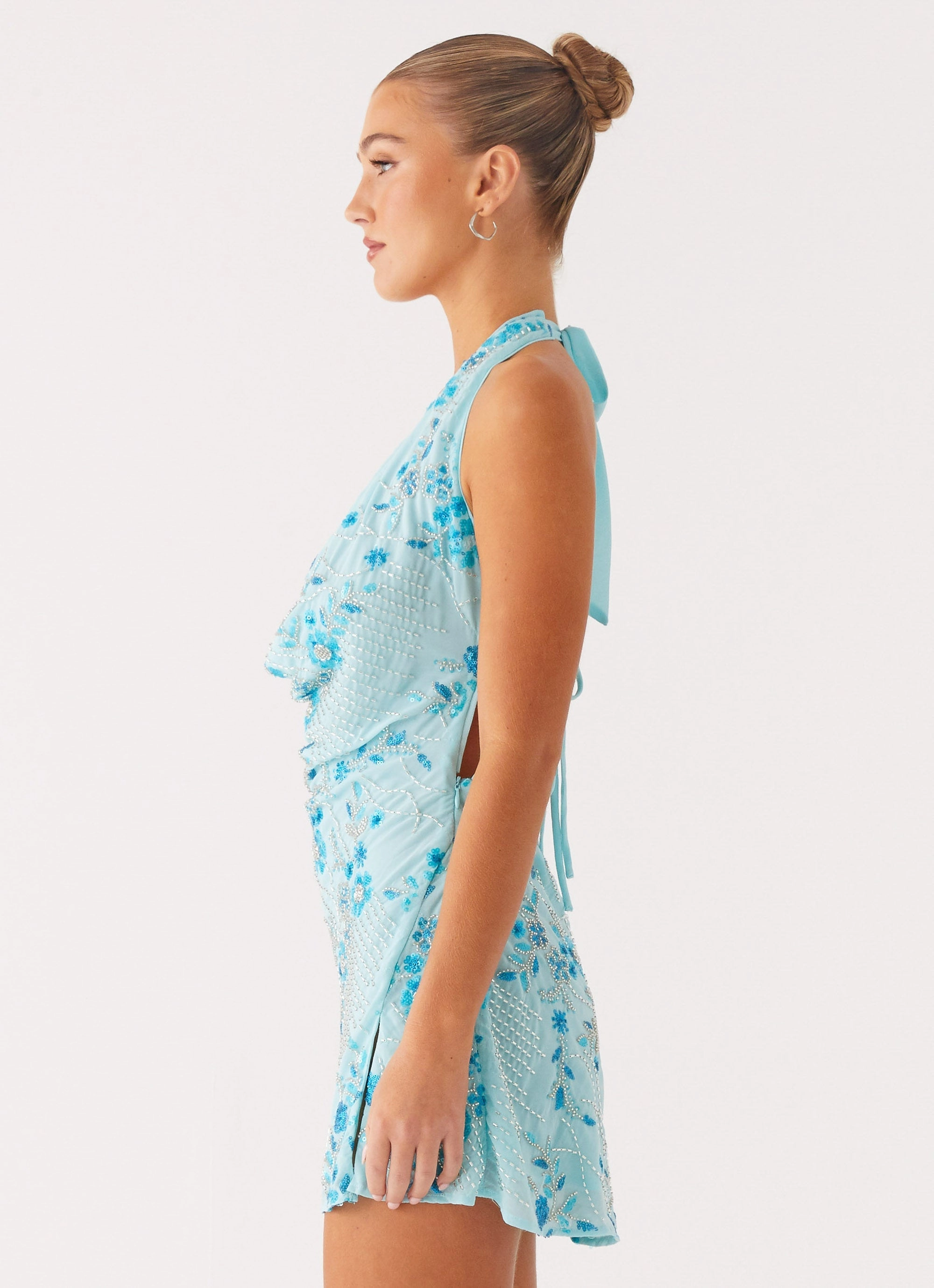 Bright Vibe Cinzia Beaded Mini Dress - Blue