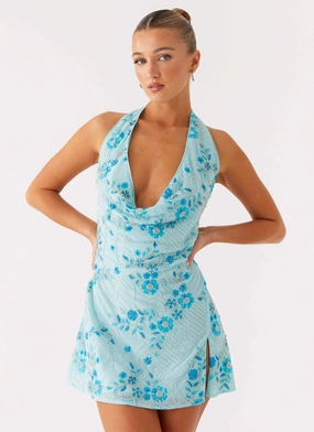 Cafe Vibe Casual-Look Cinzia Beaded Mini Dress - Blue