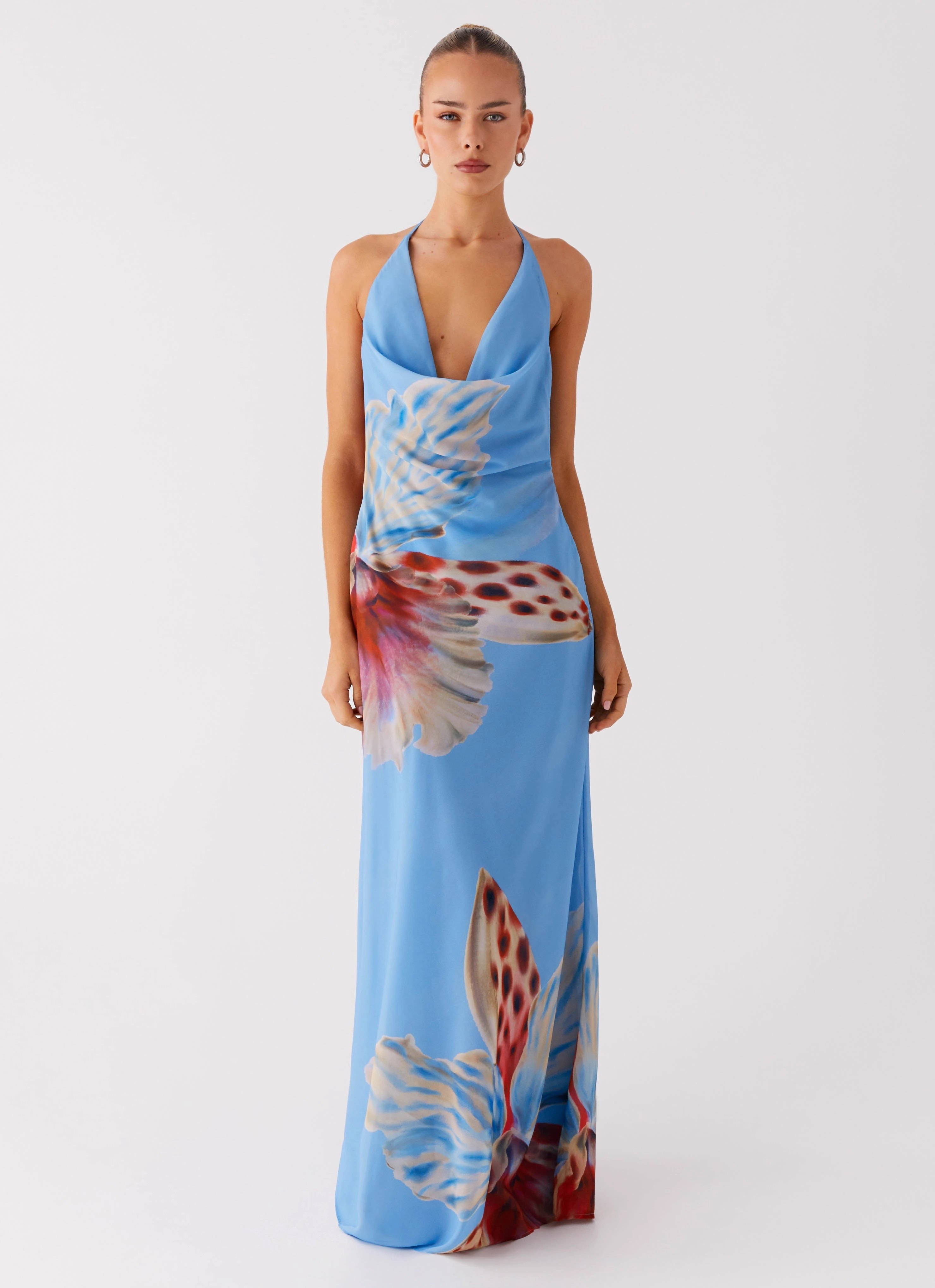 Stars Align Cowl Maxi Dress - Deep Sea Bloom Vibrant evening gown