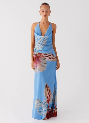 Stars Align Cowl Maxi Dress - Deep Sea Bloom Vibrant evening gown