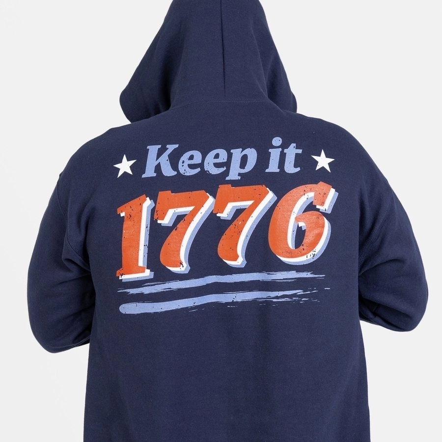 Casual Style Drop Shoulder Construction Keep It 1776 Full-Zip Hoodie - Navy