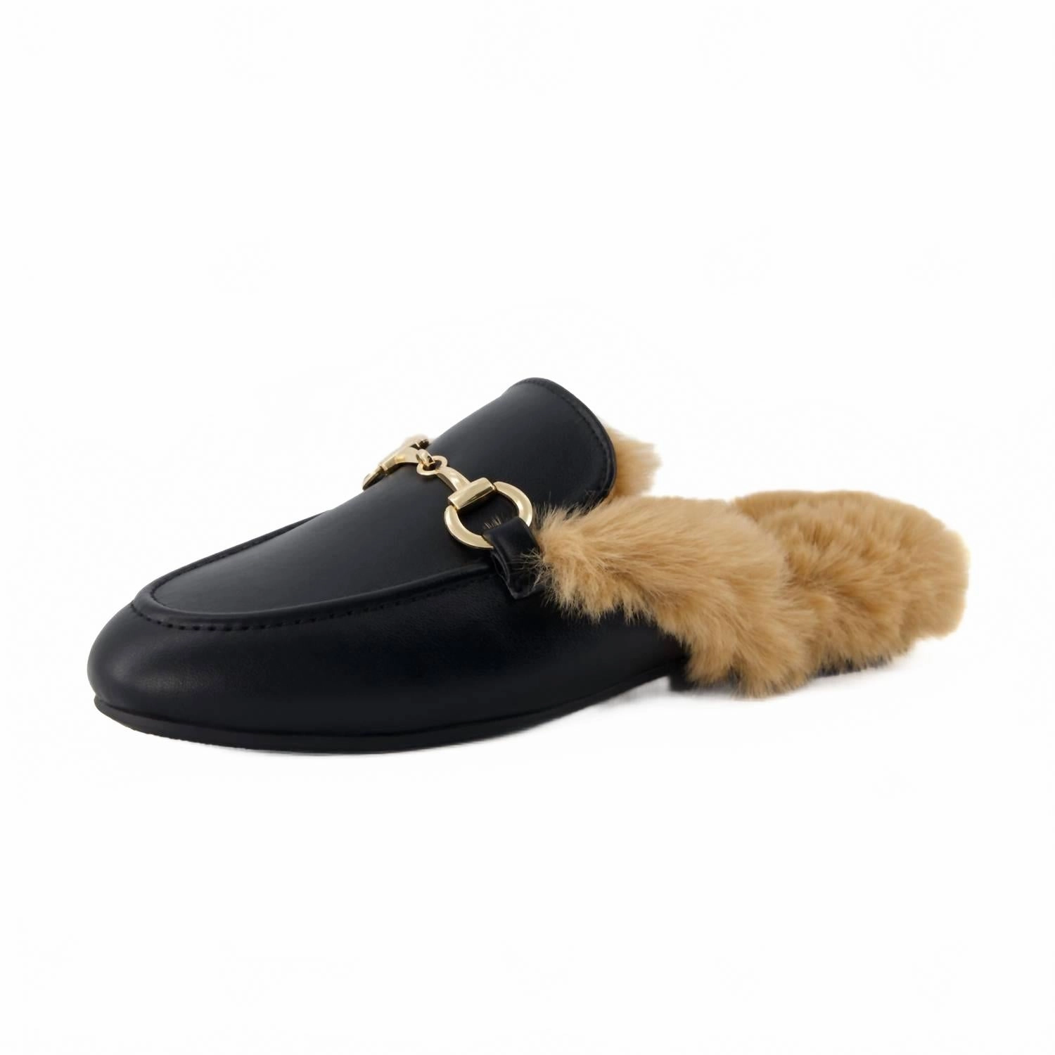 Women's Yoga Slip On Mule In Black Fur Tie Up Design Sporty Comfort