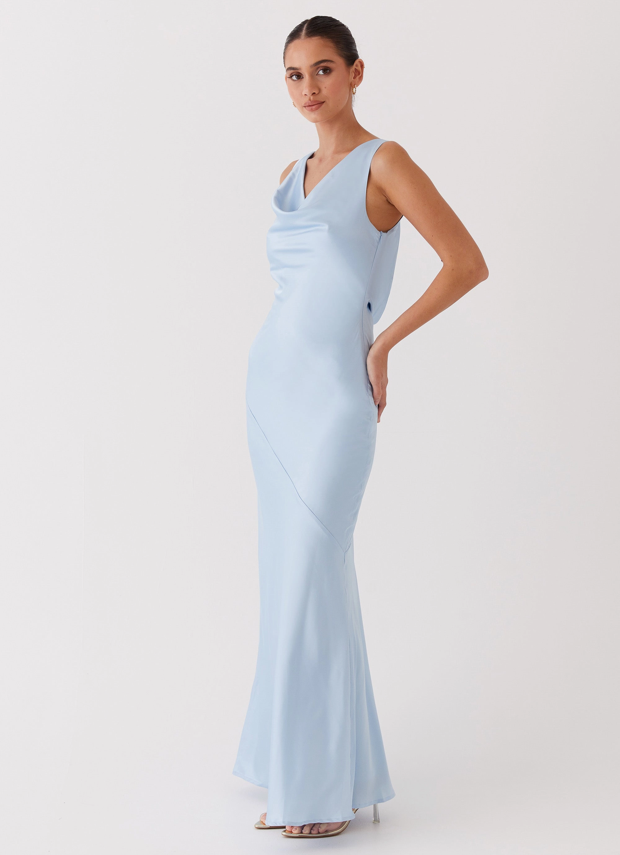 Curvy Glam Be Mine Satin Maxi Dress - Blue