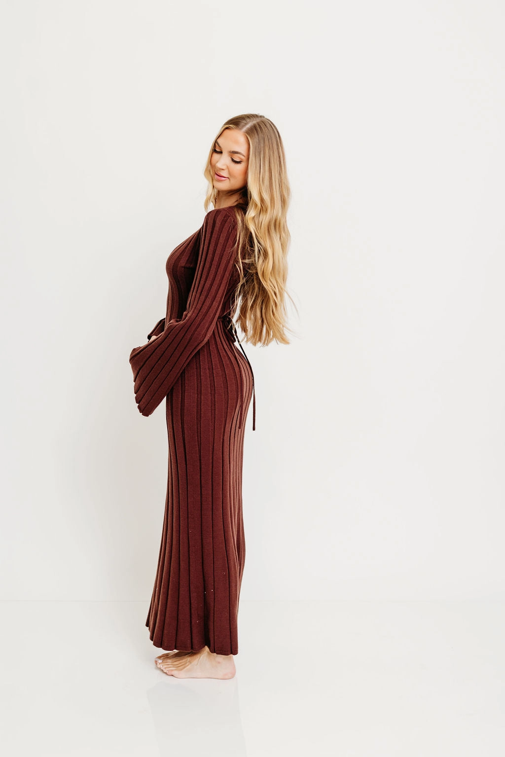 Hearth V-Neck Maxi Dress in Brown - Bump Friendly Lightweight Comfort