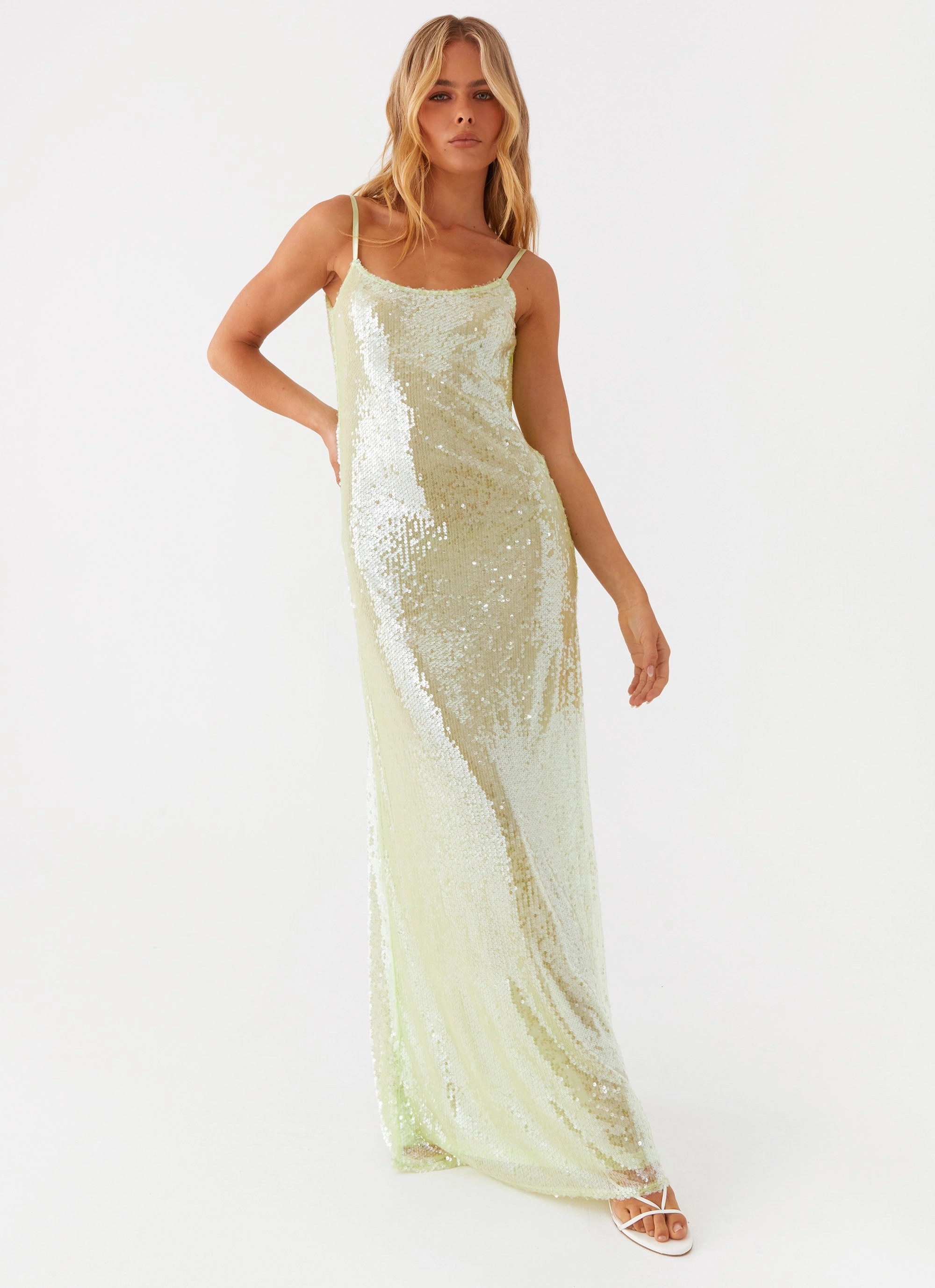 Dinner Outfit Higher Level Sequin Maxi Dress - Mint