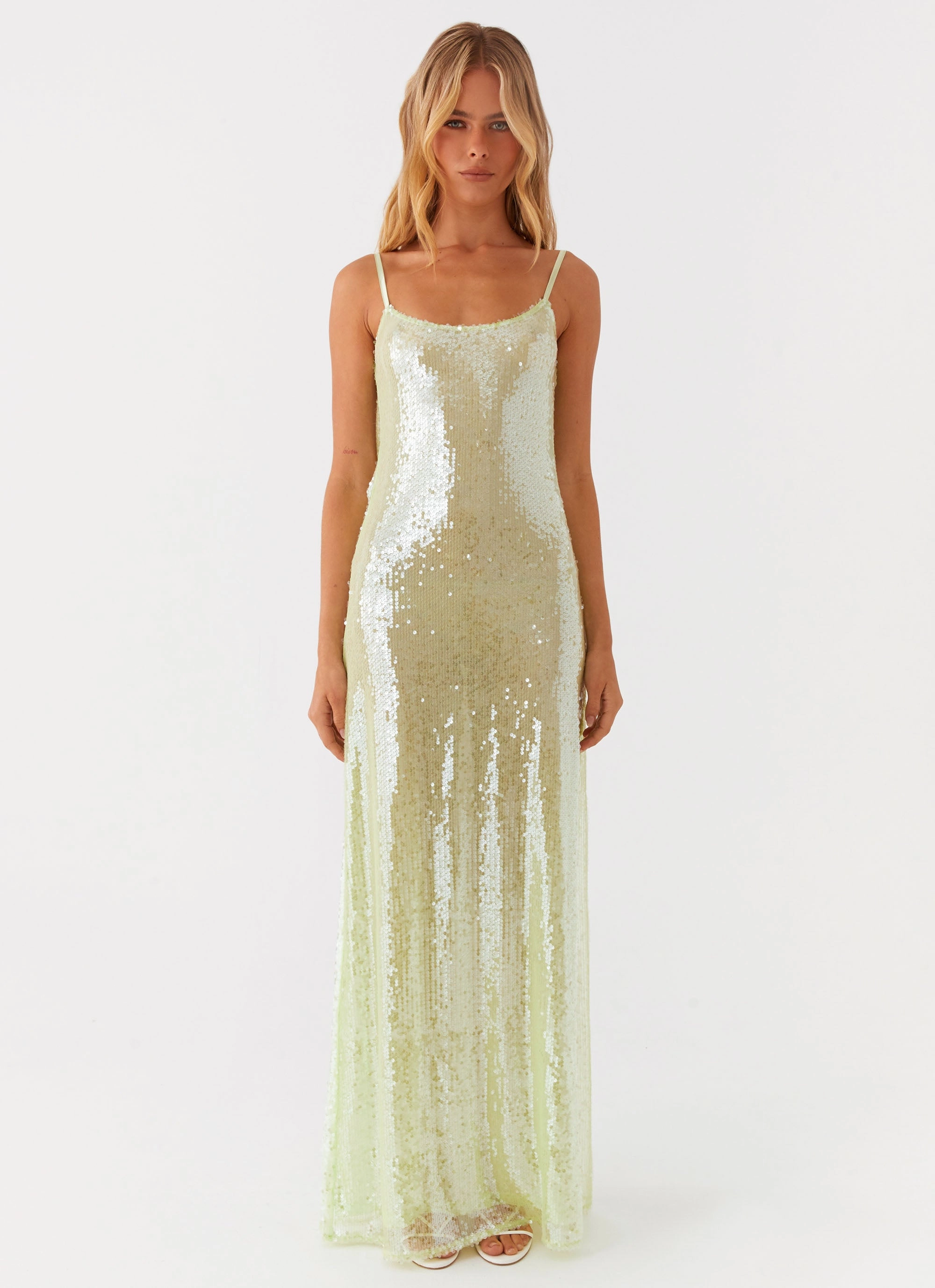 Edge Detail Higher Level Sequin Maxi Dress - Mint