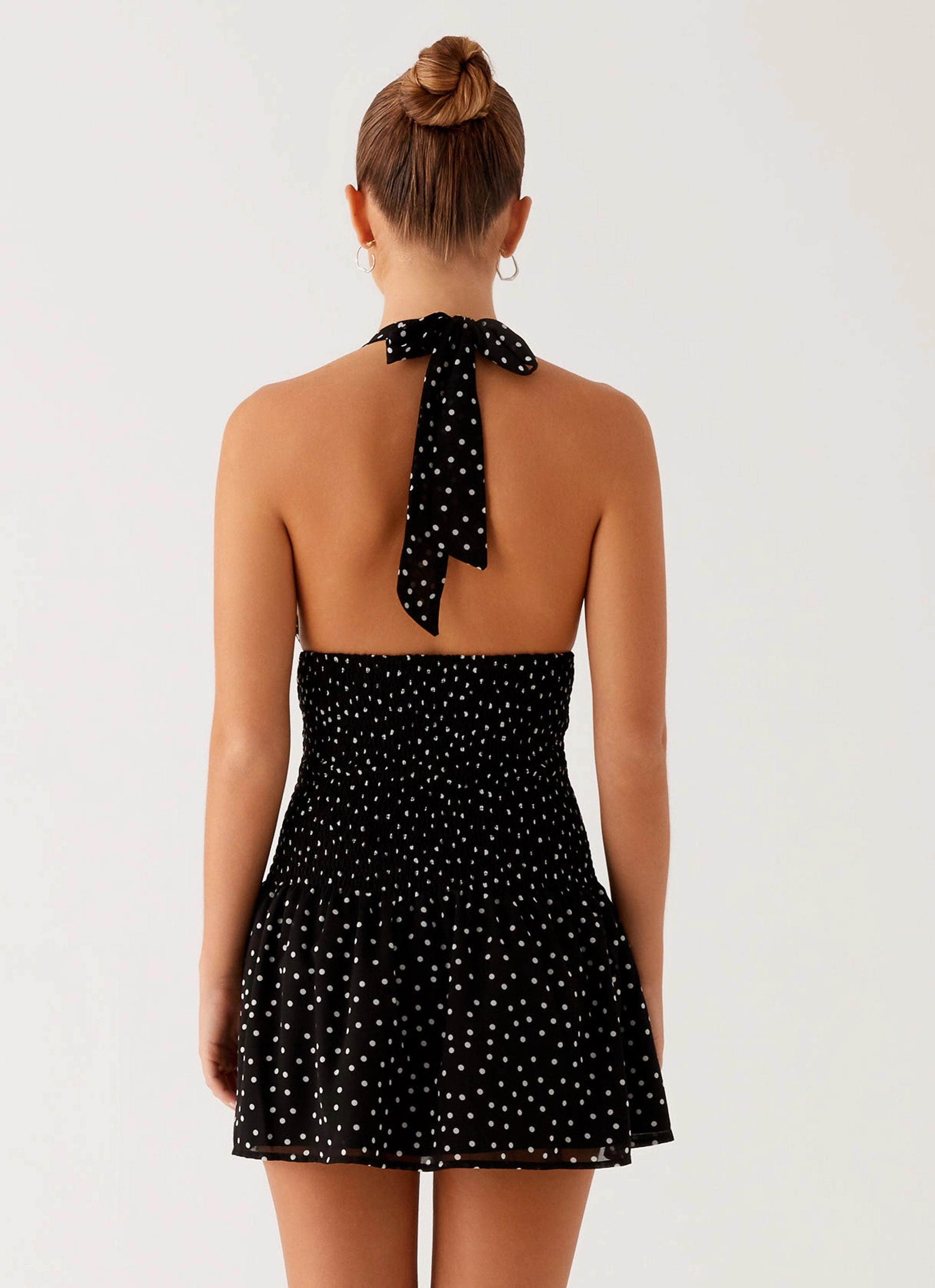Holden Mini Dress - Black Polka Dot Button Chic Chic Layers