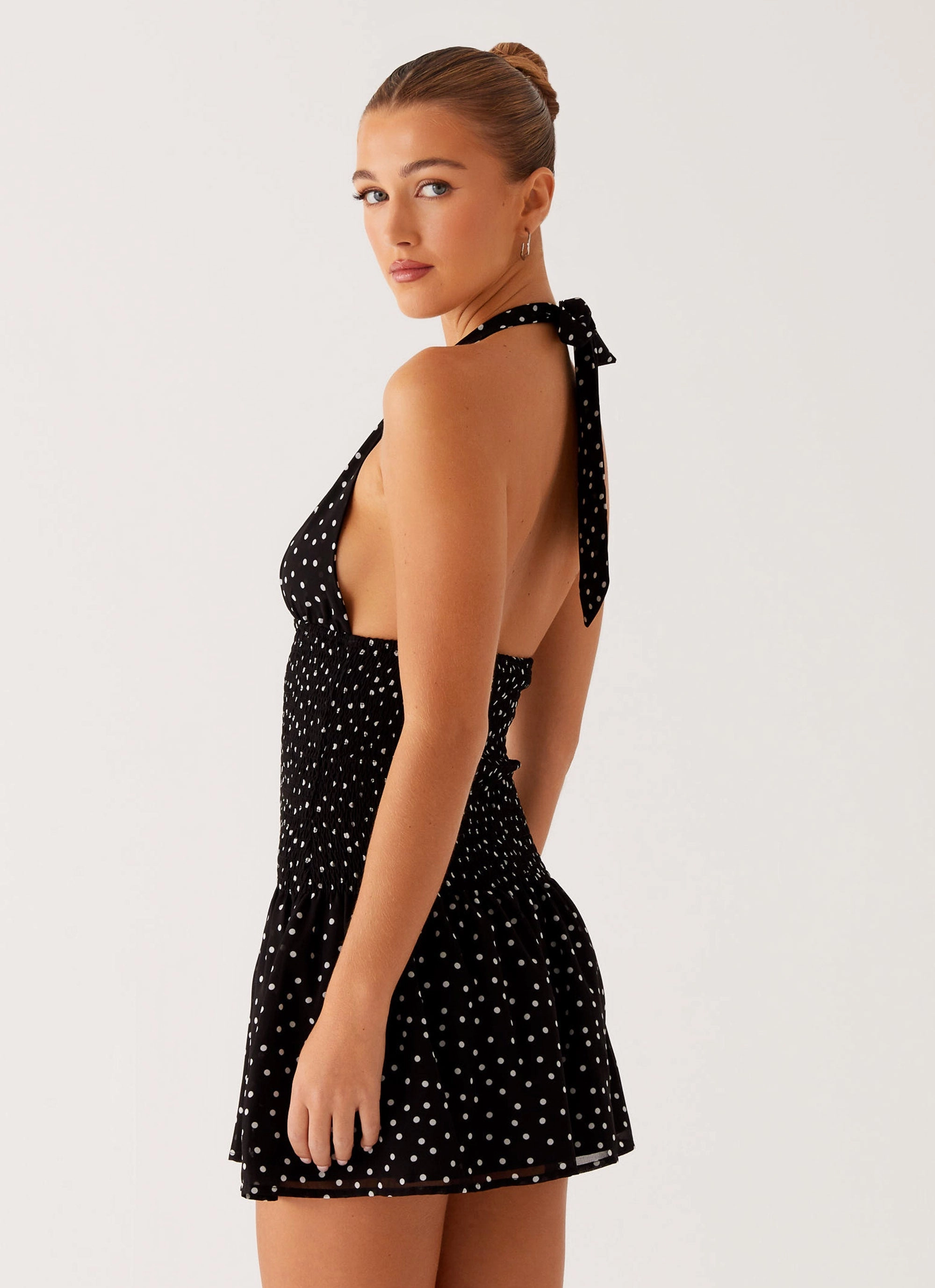 Dance Night Sleeveless Holden Mini Dress - Black Polka Dot