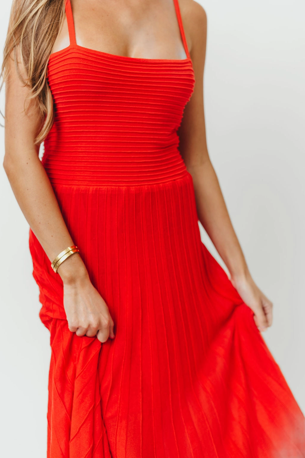 Street Style Office Fit Holly Mixed Media Midi Dress in Poppy *Final-Sale*