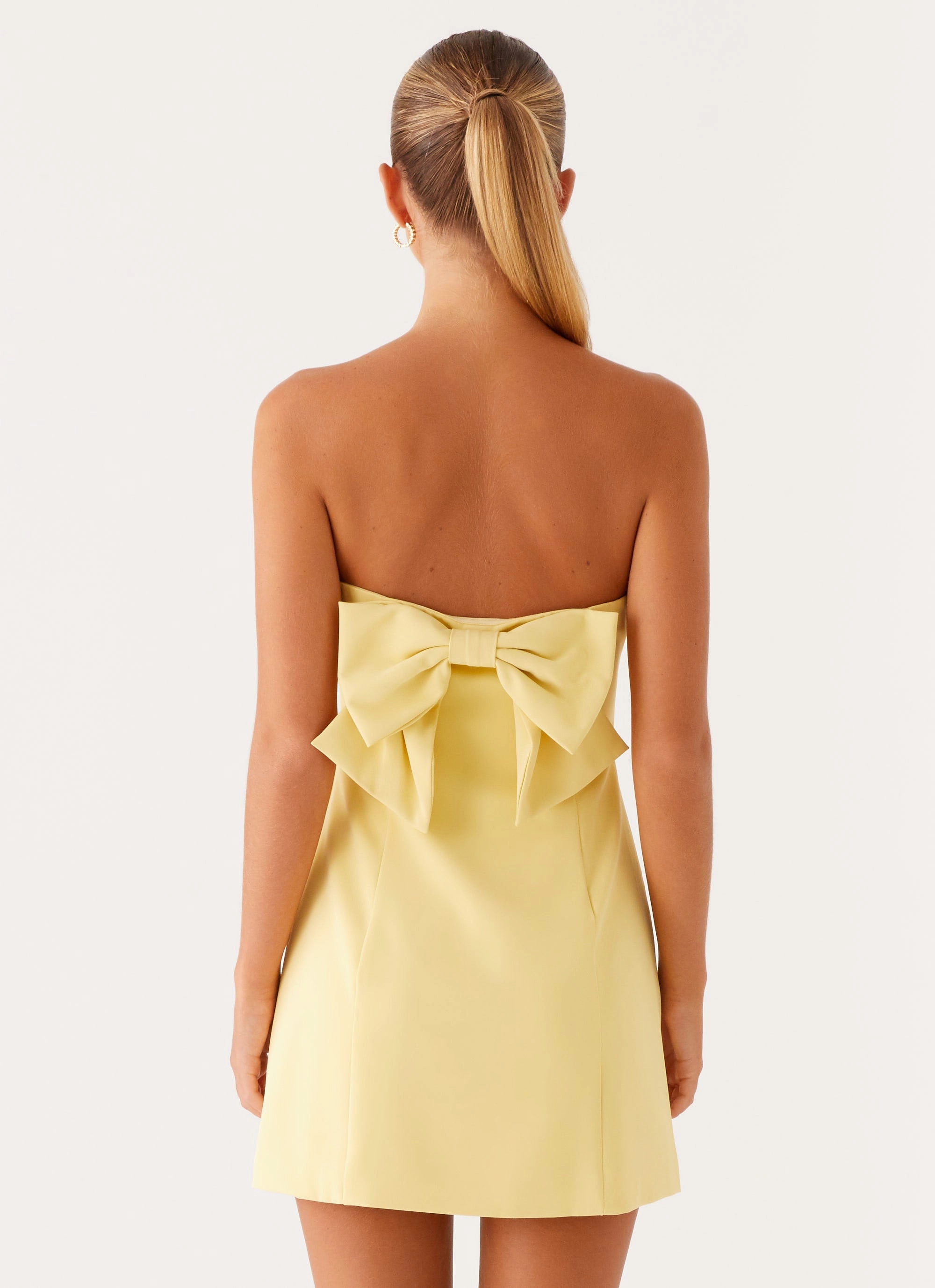 Relaxed Fit Casual Style Honey Bow Mini Dress - Yellow
