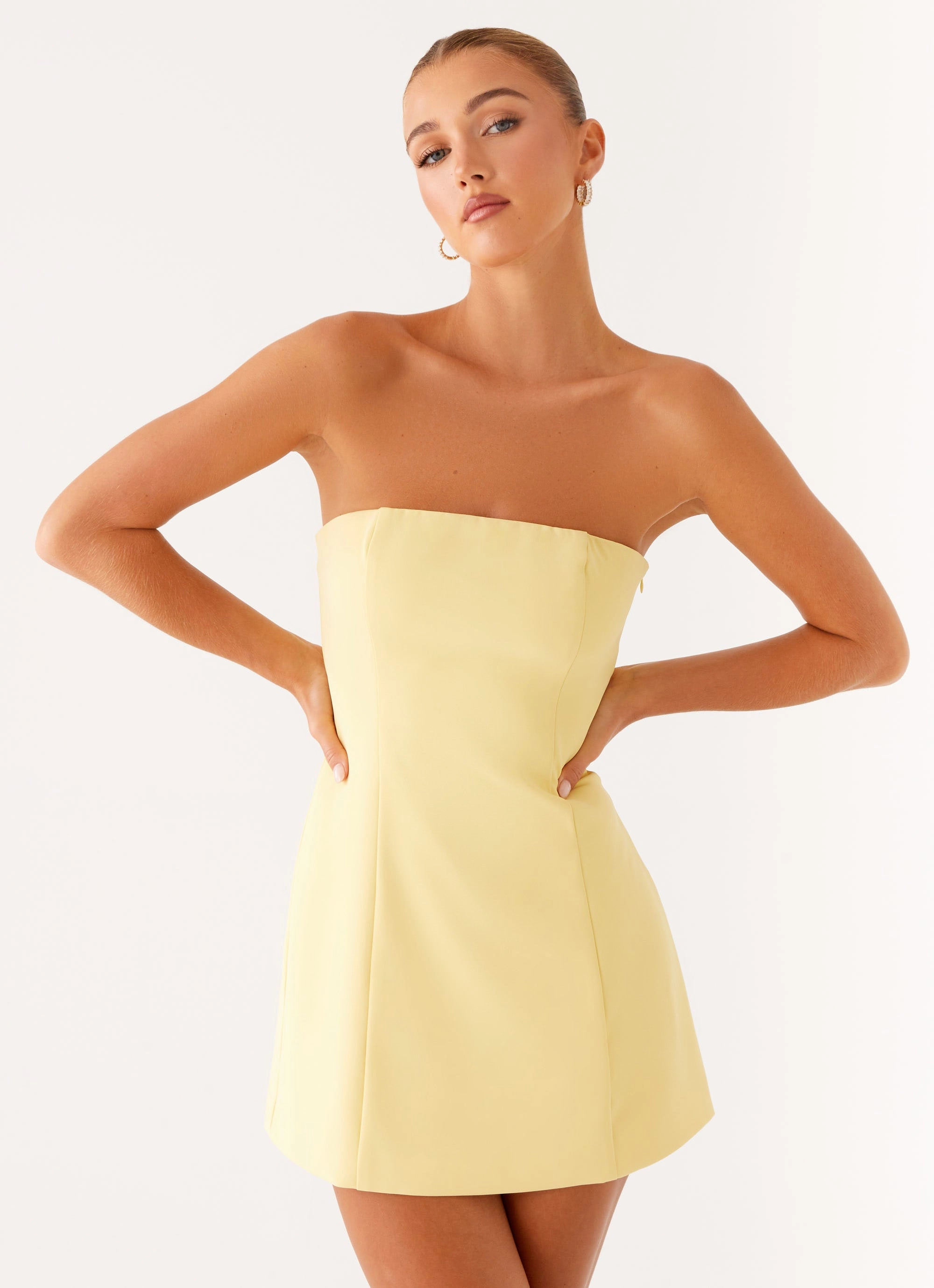 Daily Chic Flare Hem Honey Bow Mini Dress - Yellow