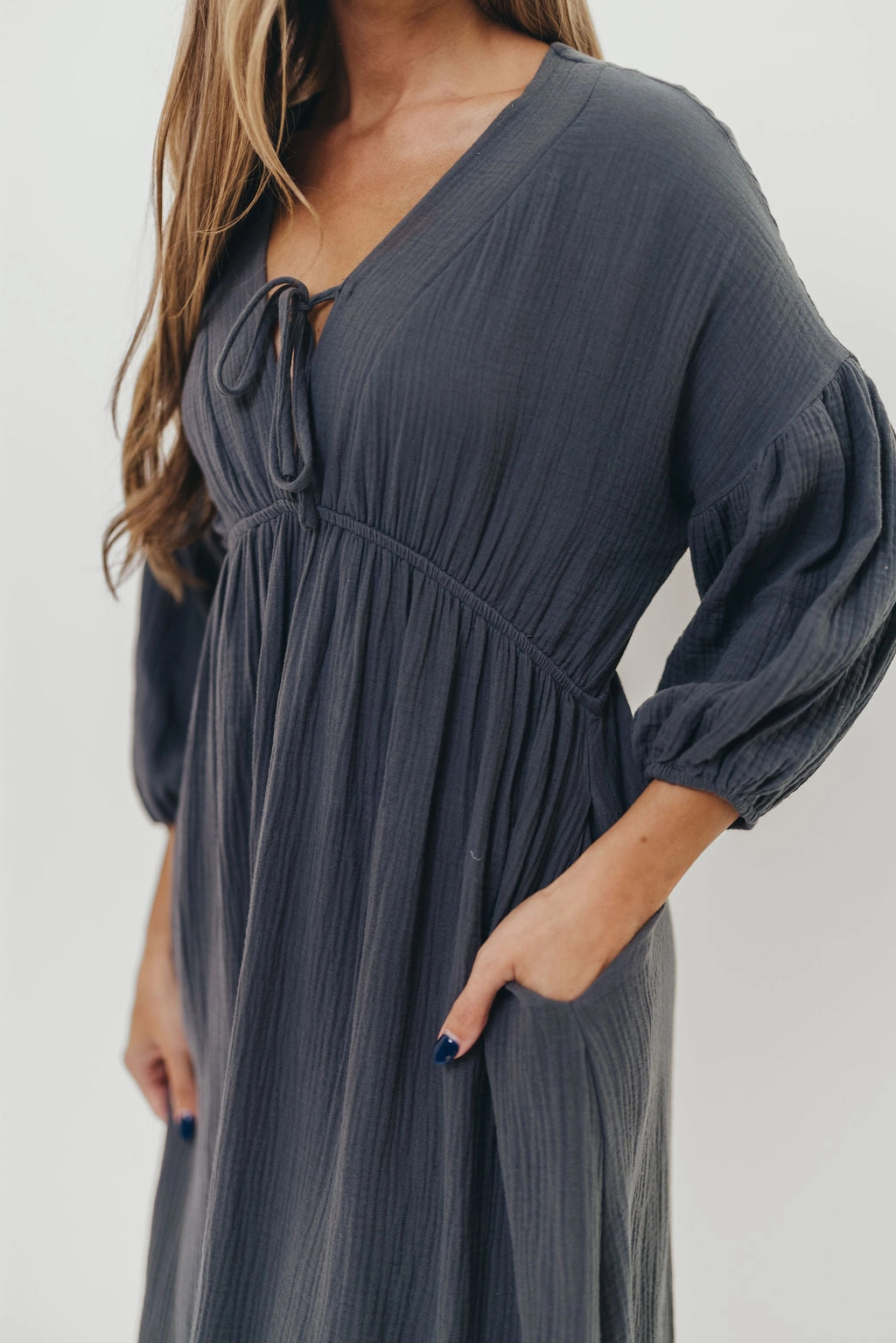 Hunter 100% Cotton Gauze Midi Dress in Dusty Navy - Bump Friendly *9/22 PRE-ORDER* Clean Structure Chic Tone