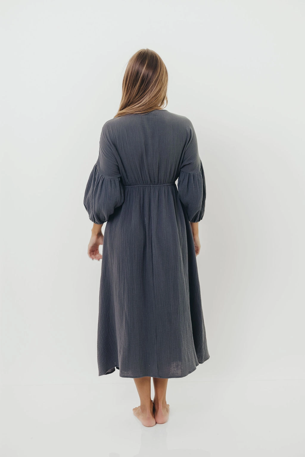 Hunter 100% Cotton Gauze Midi Dress in Dusty Navy - Bump Friendly *9/22 PRE-ORDER* Flattering Shape Design Evening Look