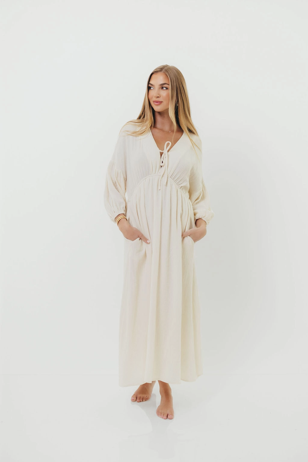 Soft Fabric Hunter 100% Cotton Gauze Midi Dress in Soy - Bump Friendly *9/22 PRE-ORDER*