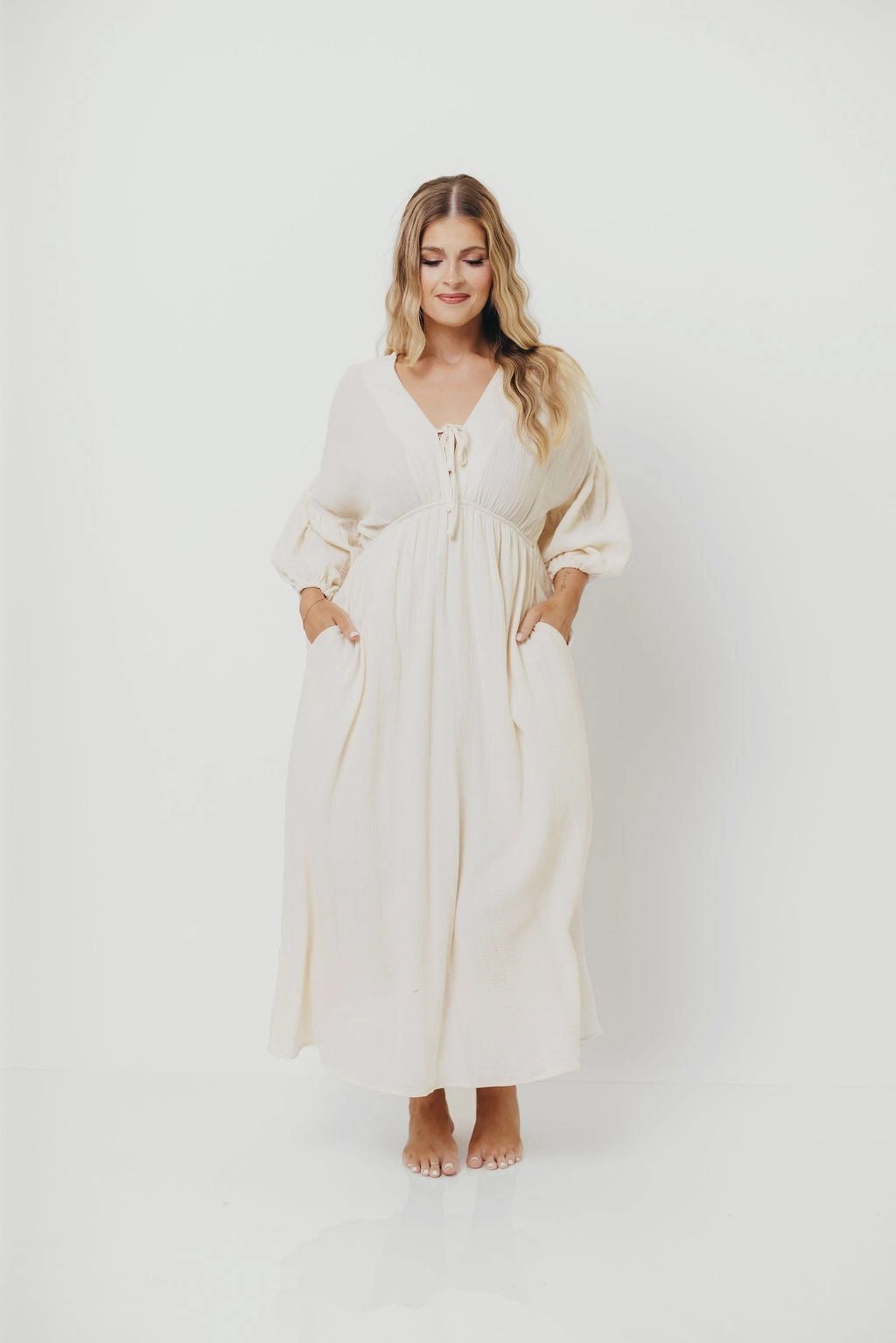 Hunter 100% Cotton Gauze Midi Dress in Soy - Bump Friendly *9/22 PRE-ORDER* Sophisticated Comfort