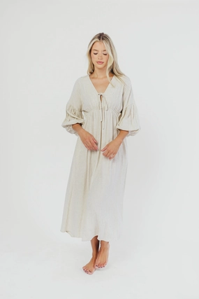 Hunter Linen-Blend Midi Dress in Greige - Bump Friendly *9/22 PRE-ORDER* Hidden-Pocket