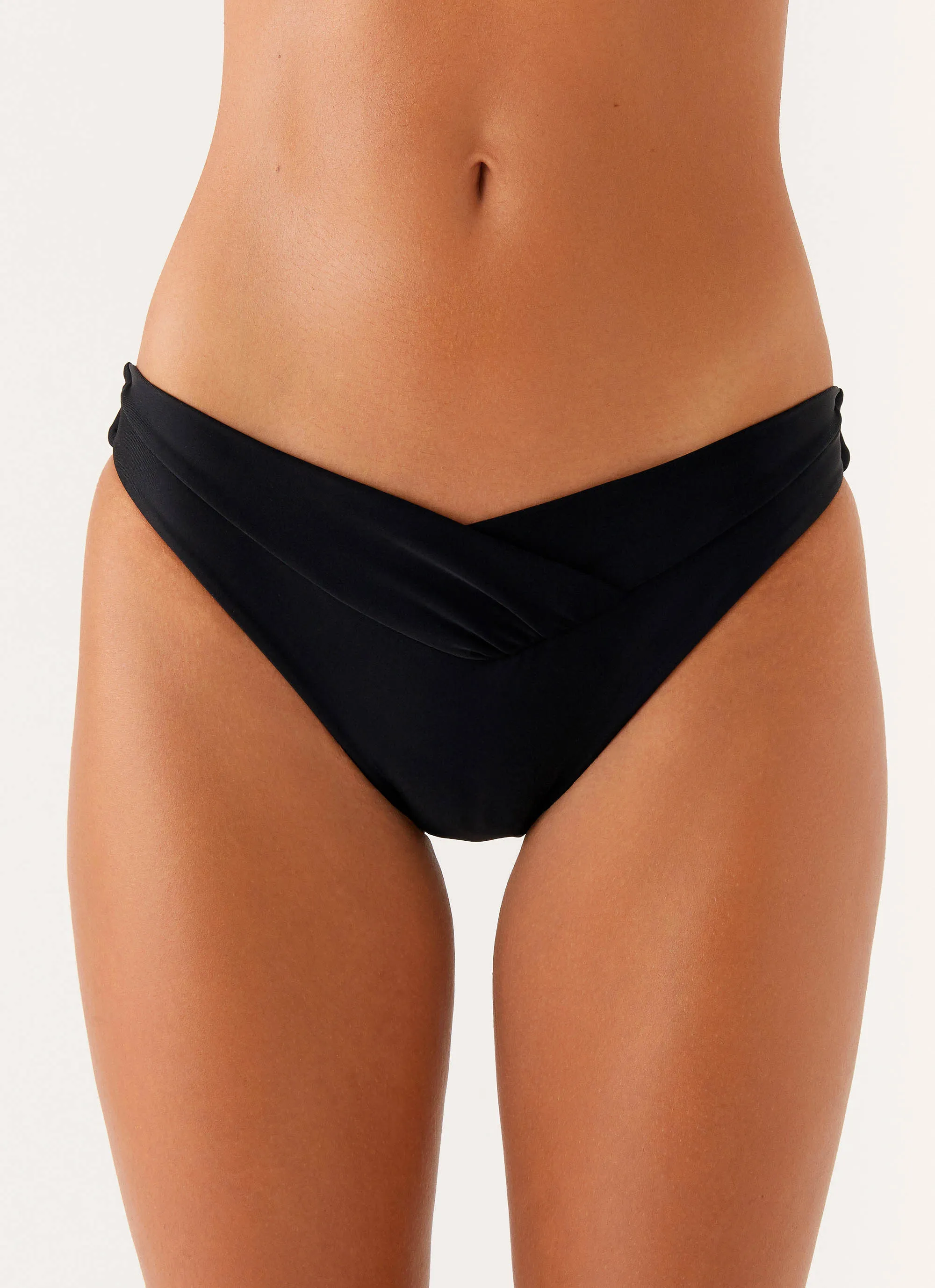 Wide Band Waist Seaside Escape Delta Bikini Bottoms - Black