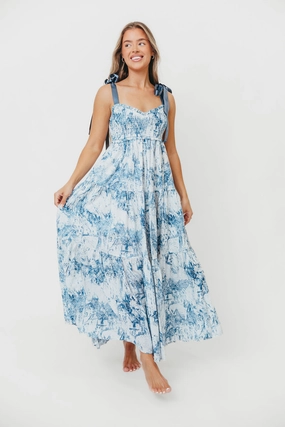 Crawford Sleeveless Tie Shoulder Maxi Dress in Porcelain Vintage Vibe Anti-bacterial