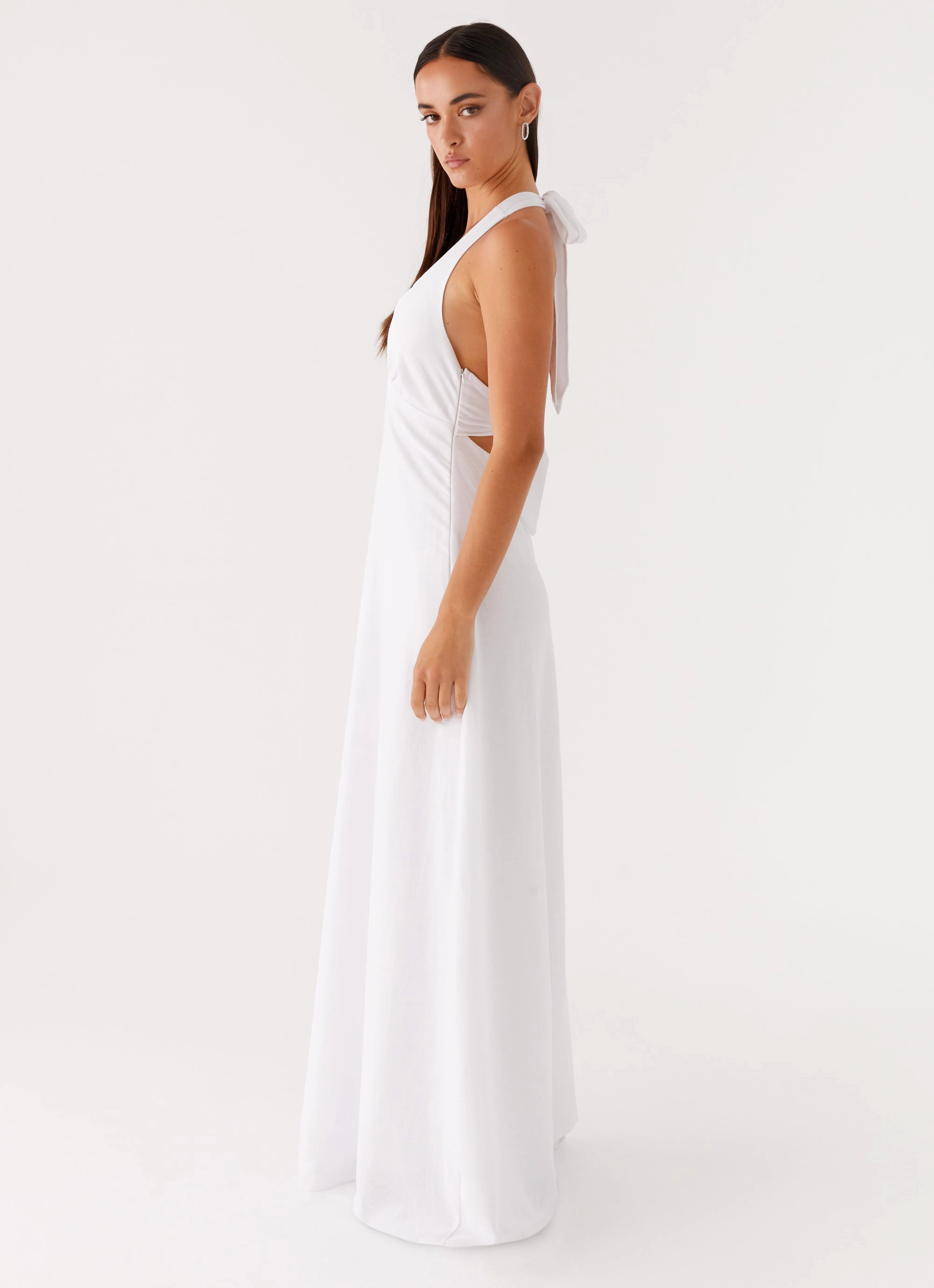 ConvertibleNeckline Heavy Hearted Linen Maxi Dress - White