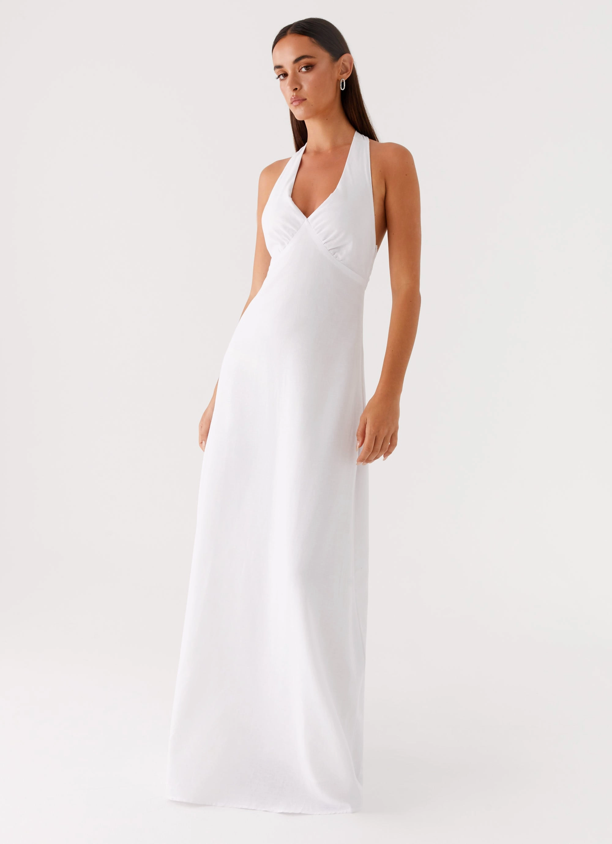 Polished Wear Pastel Sky Heavy Hearted Linen Maxi Dress - White
