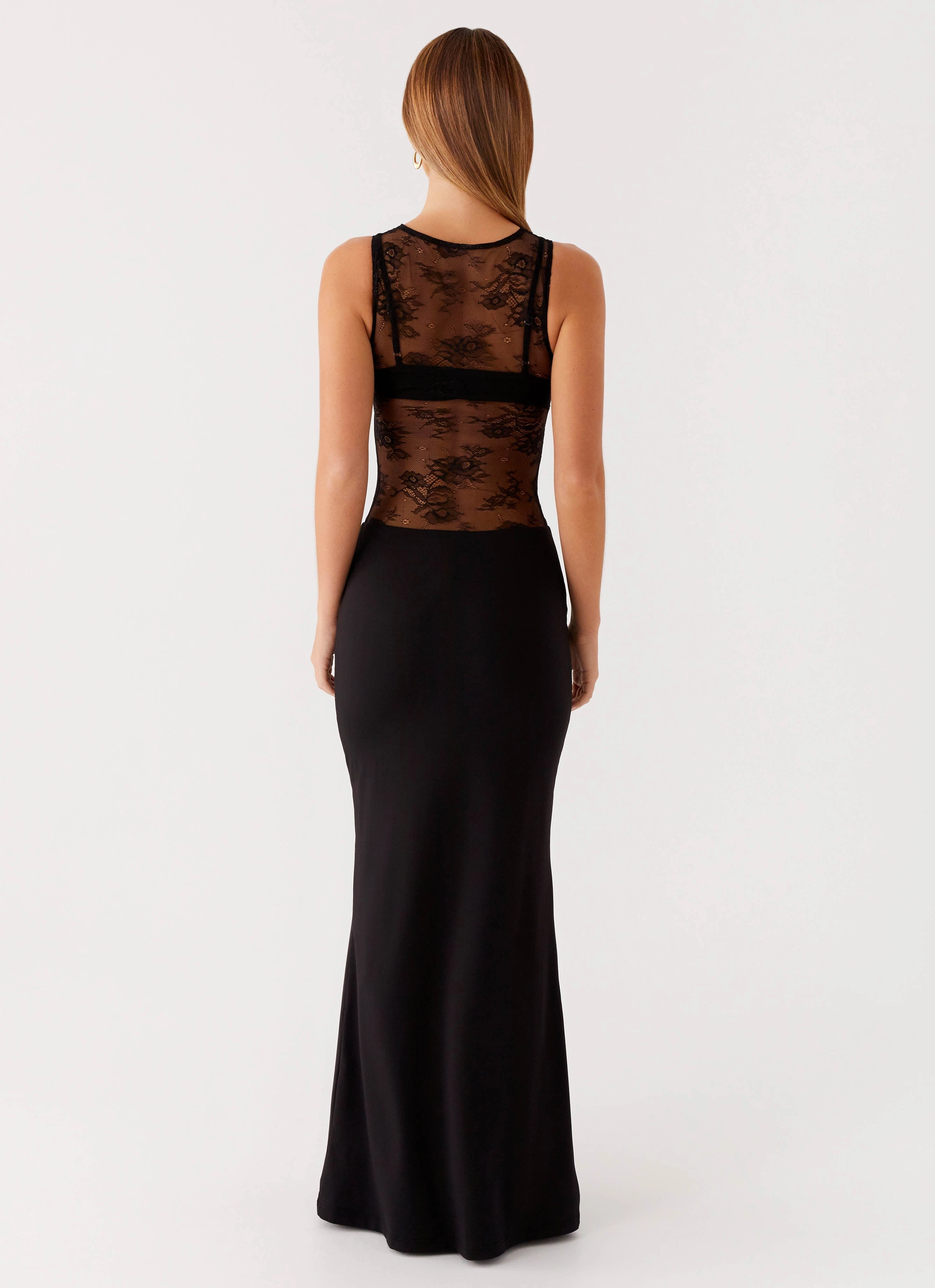Imperial Maxi Dress - Black Glossy Detail Bow Glow