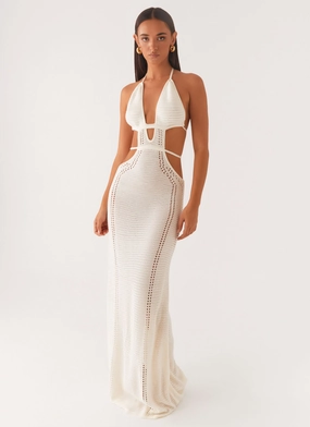 In Motion Cut Out Crochet Maxi Dress - White Urban Edge Luxe Appeal