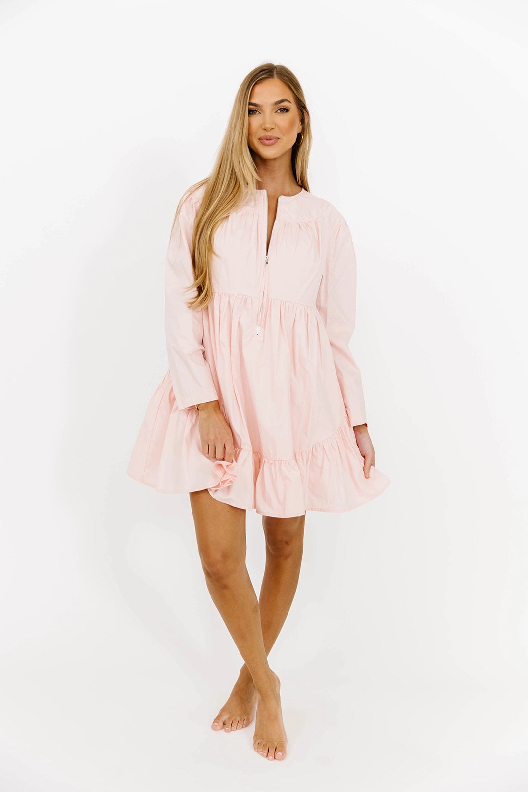 Ines Poplin Mini Dress with Zipper in Pink *Final-Sale* Smooth Motion effortless grace