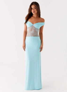 Neutral Feel Water-resistant Infatuation Lace Maxi Dress - Turquoise