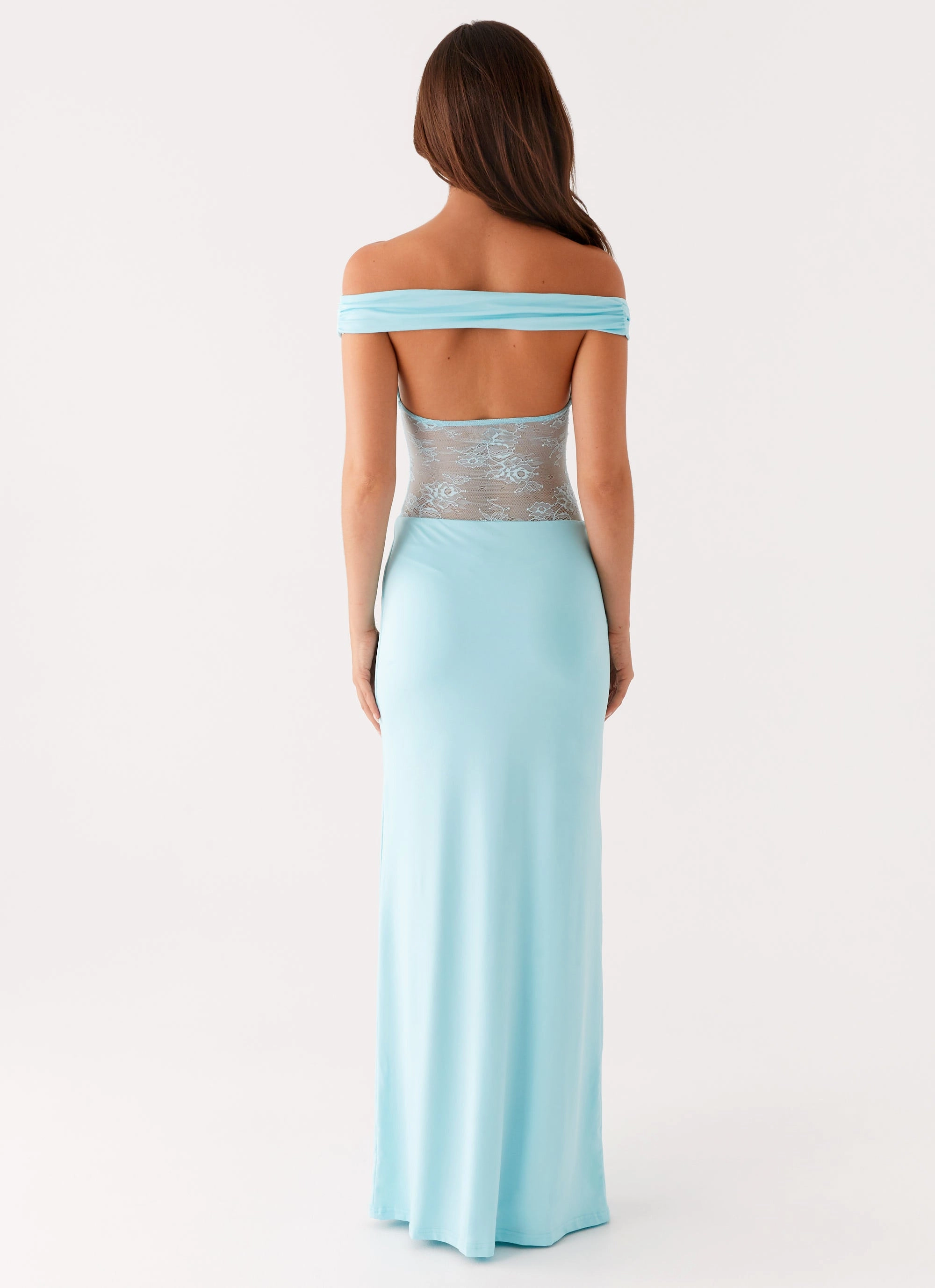 Sleek Layer Infatuation Lace Maxi Dress - Turquoise