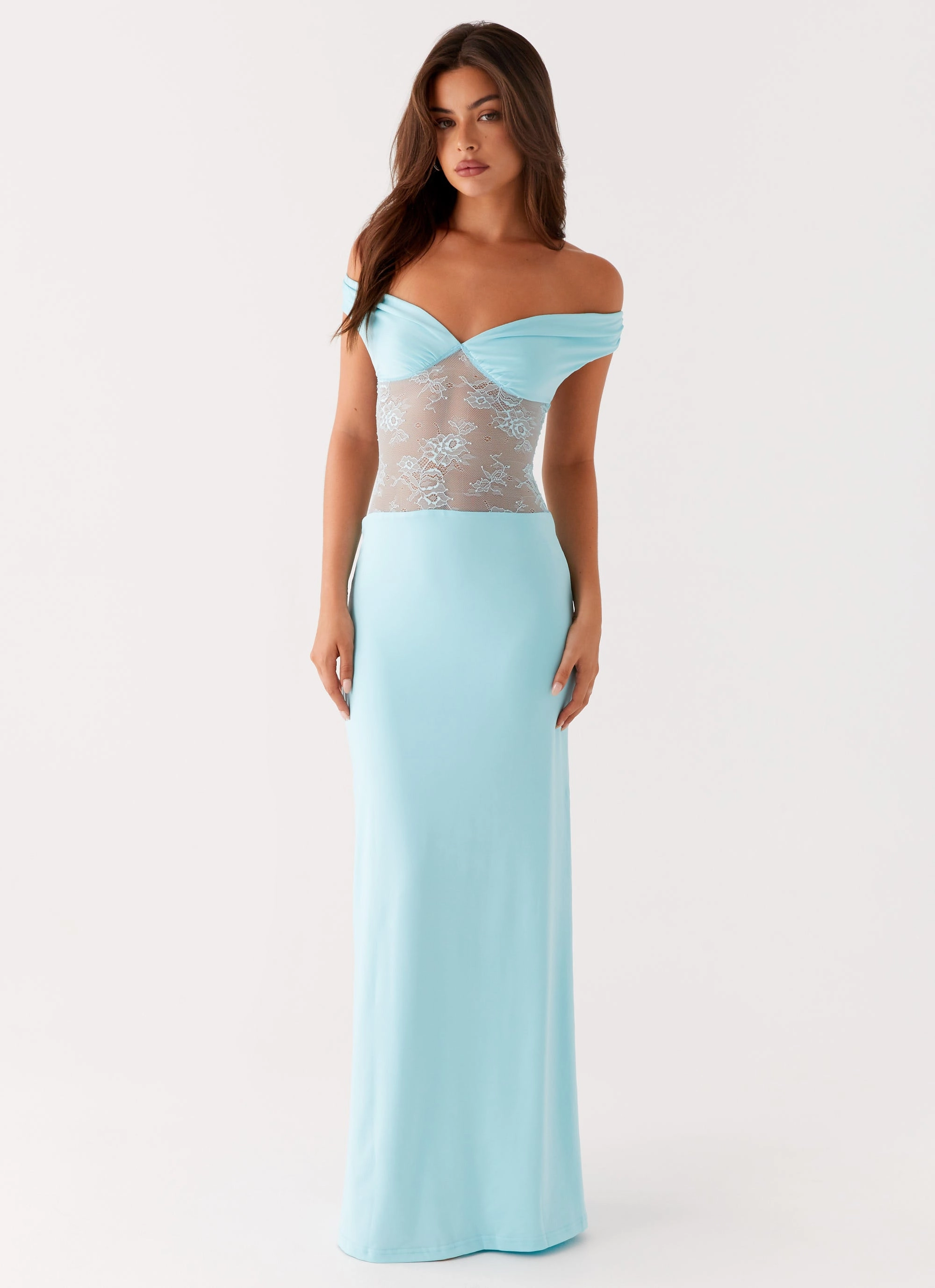 Neutral Feel Water-resistant Infatuation Lace Maxi Dress - Turquoise