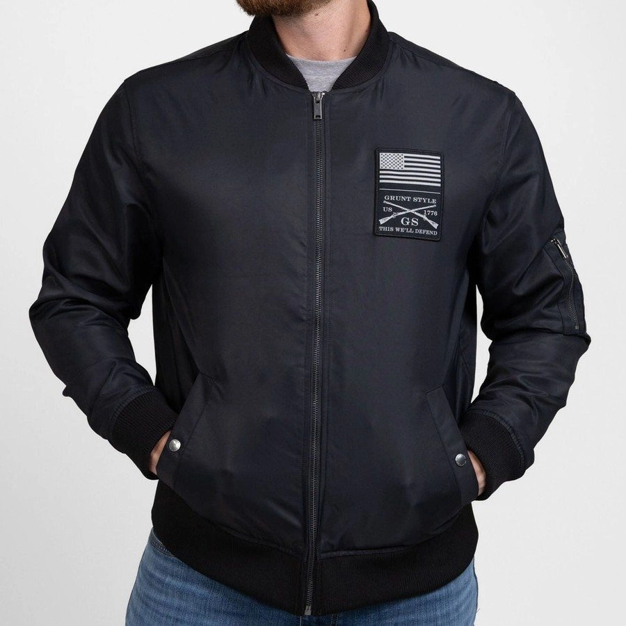 Double layer fabric Men's Stealth Bomber Jacket - Black