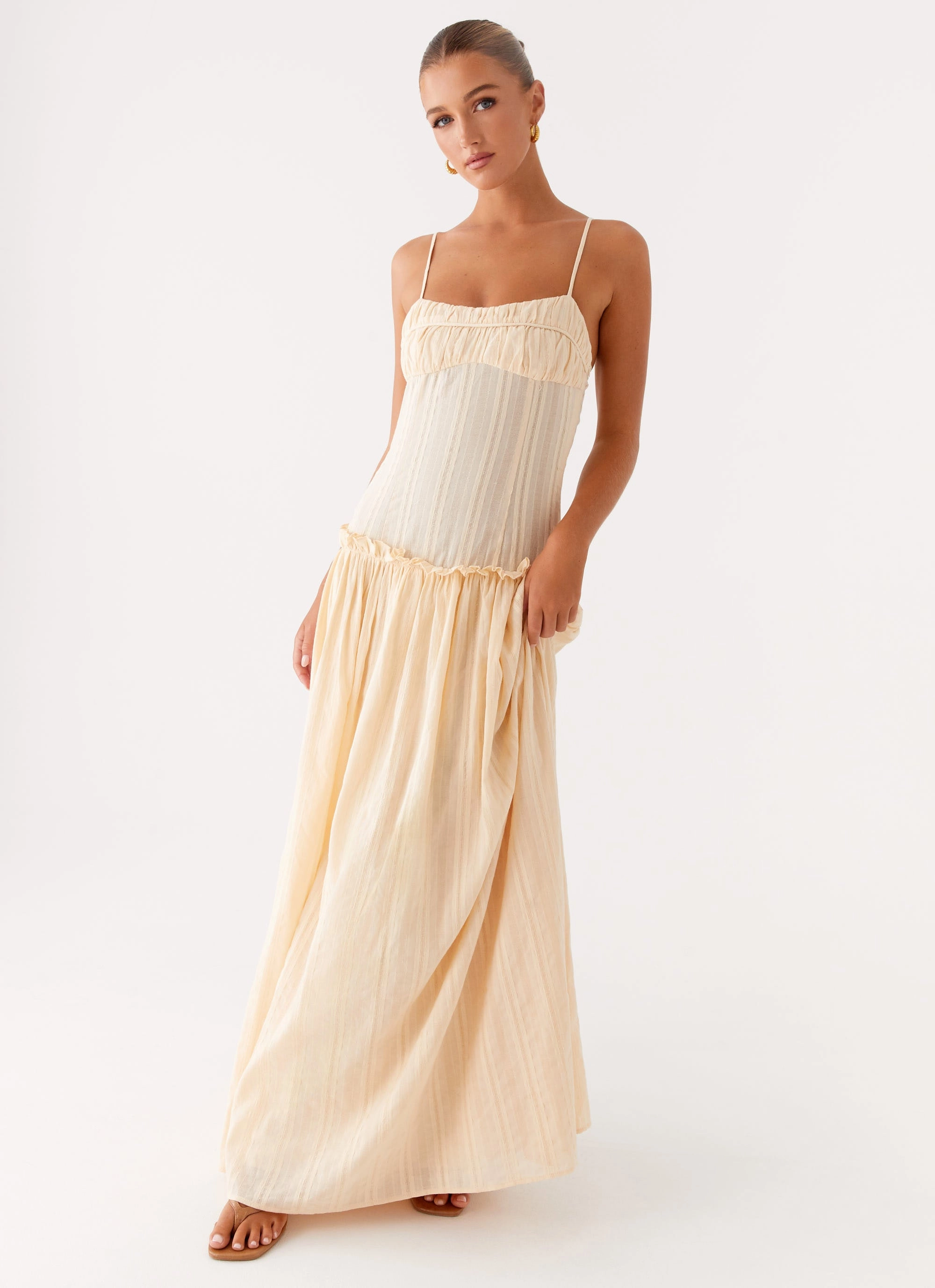 Jacinda Drop Waist Maxi Dress - Cream Work Mood Adjustable Straps