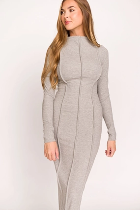 Jackie Knit Maxi Dress With Back Slit in Heather Grey Comfortable Design countryside