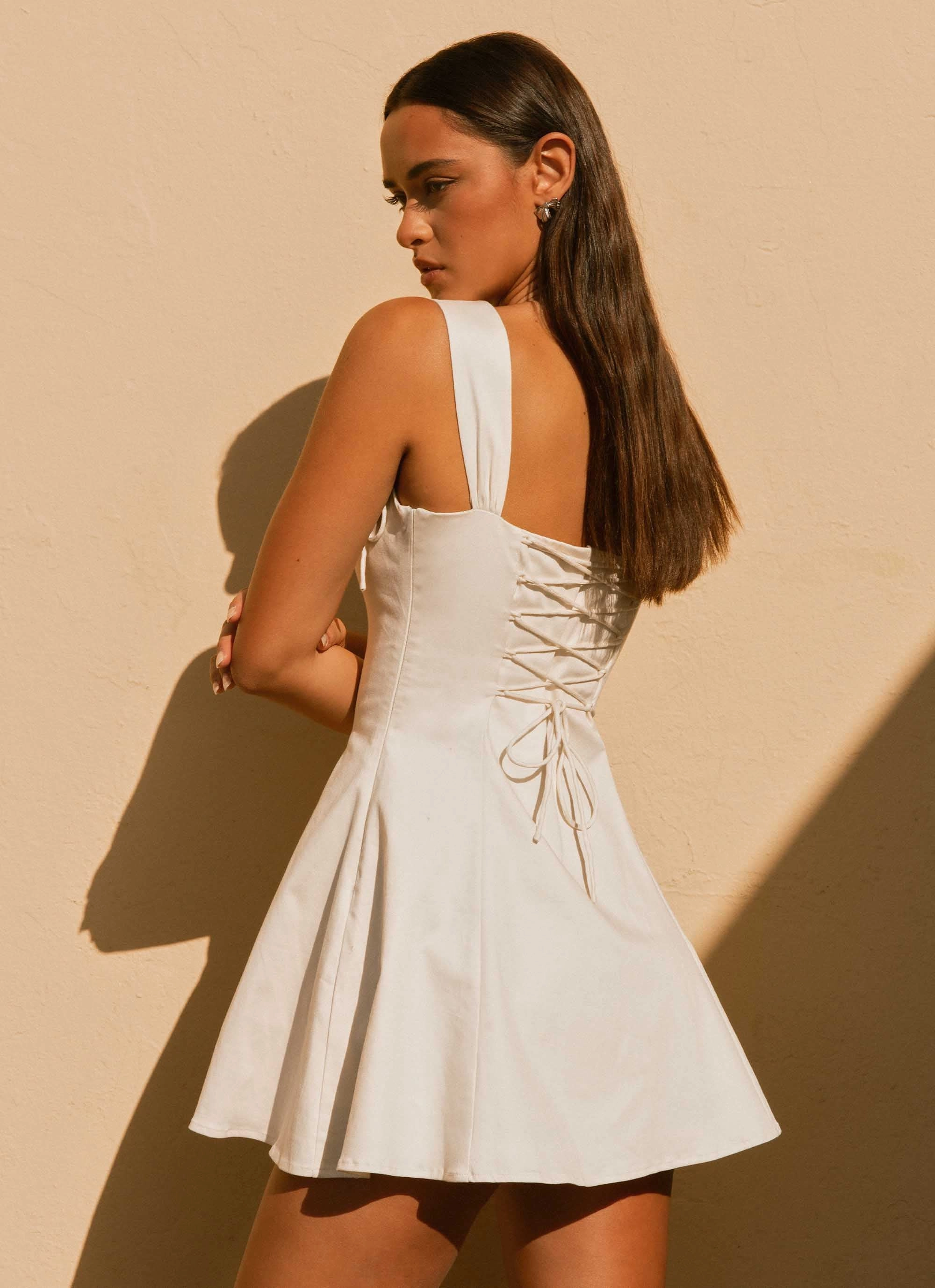 Jamaya Tie Mini Dress - Ivory Minimal Design