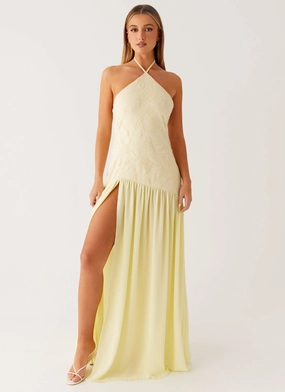 Cozy Flex StretchableKnit Janelle Beaded Maxi Dress - Yellow