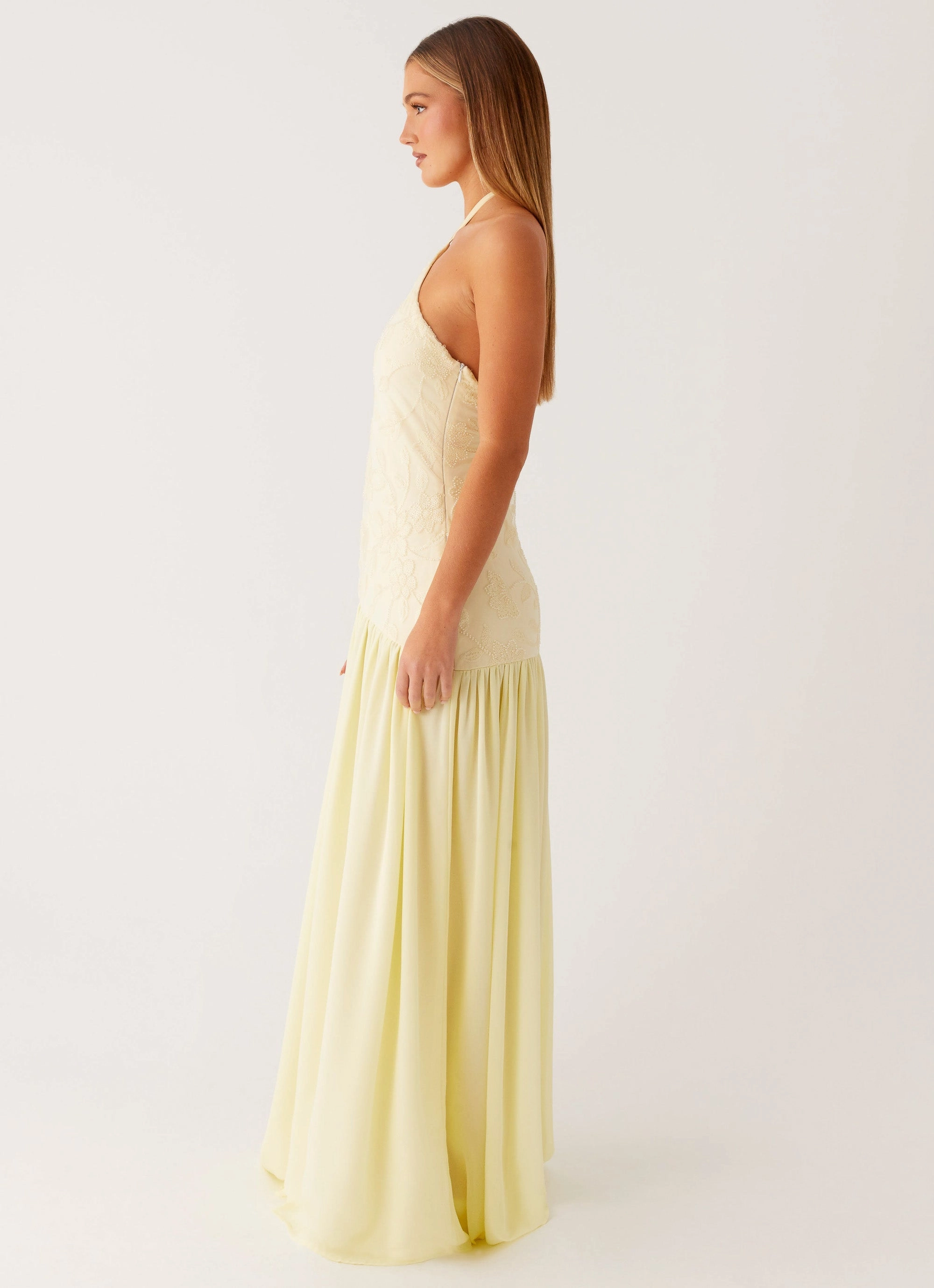 Janelle Beaded Maxi Dress - Yellow Back Detail Trendy Vibe