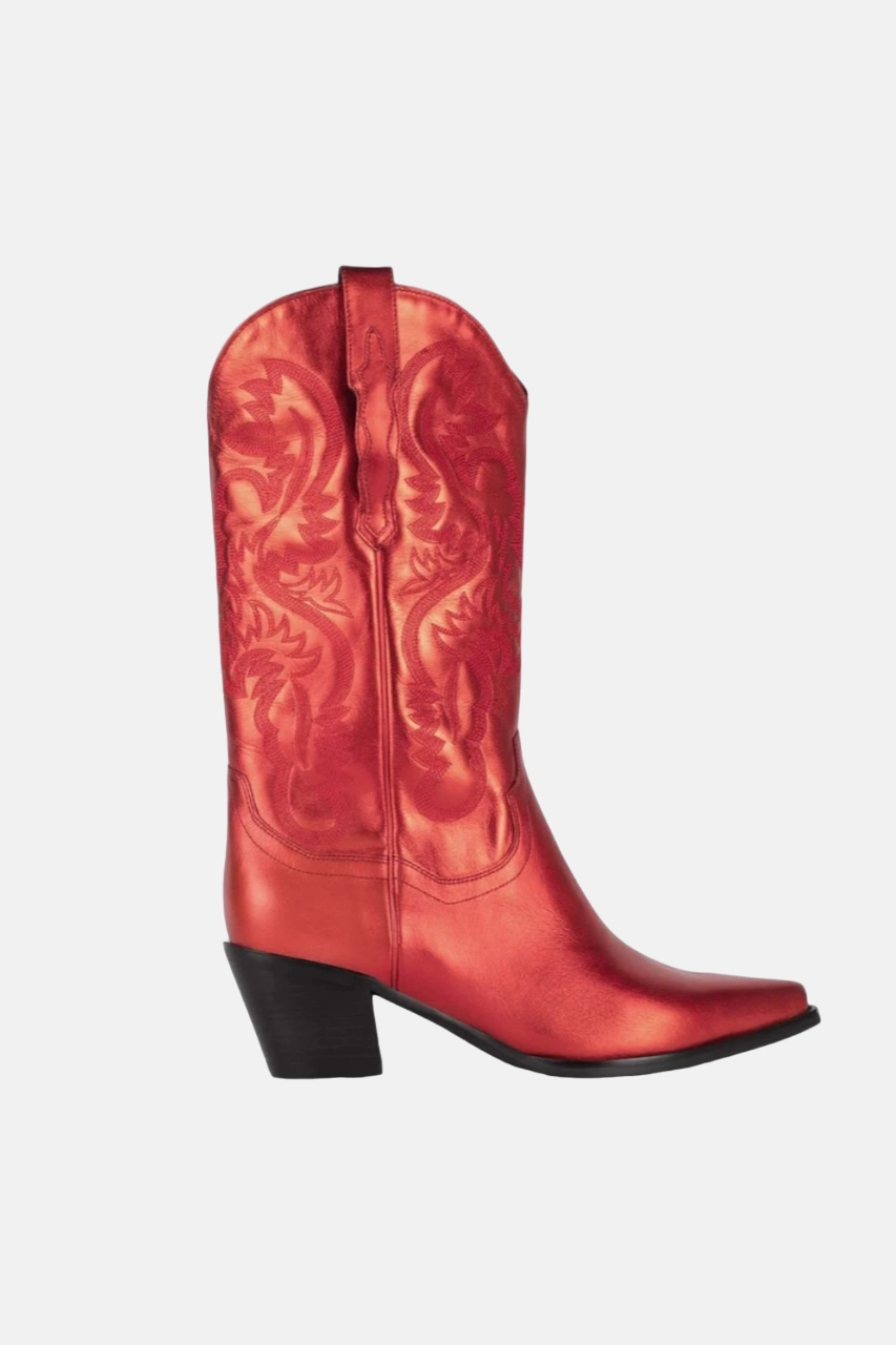 Jeffrey Campbell Dagget Boots in Red Metallic Cushioned Step Night Travel