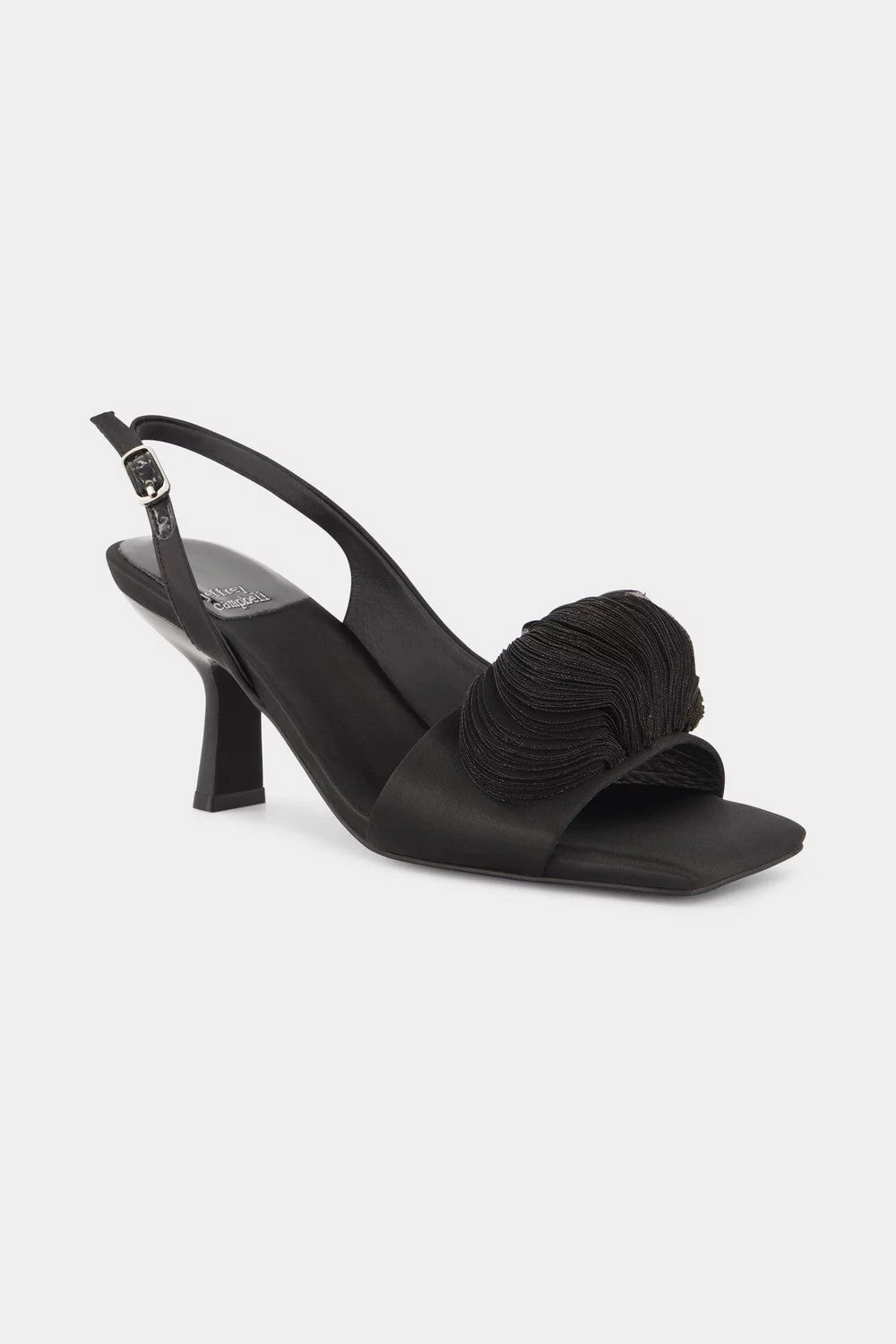 Jeffrey Campbell Duffy Kitten Heels in Black Satin Comfy Sandals