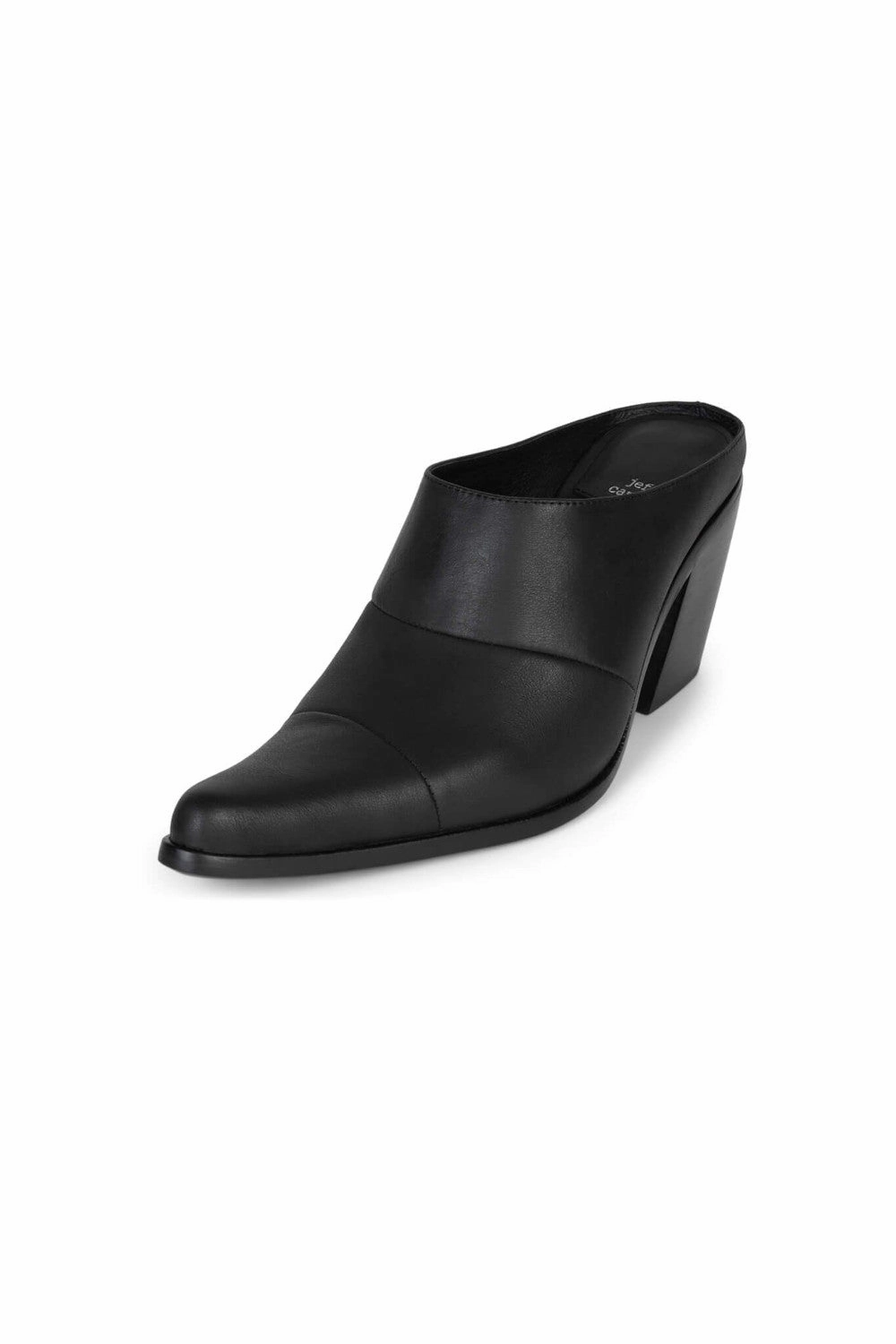Jeffrey Campbell Hold-Em Mule in Black Tan Stack Seamless Design Leather Upper