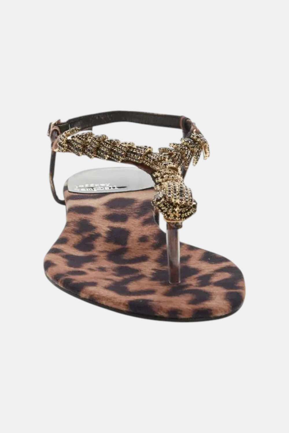 Jeffrey Campbell Kaa Snake Sandal in Black Beige Cheetah Satin Expandable