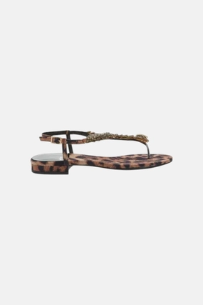 Jeffrey Campbell Kaa Snake Sandal in Black Beige Cheetah Satin Practical Design Compact Size